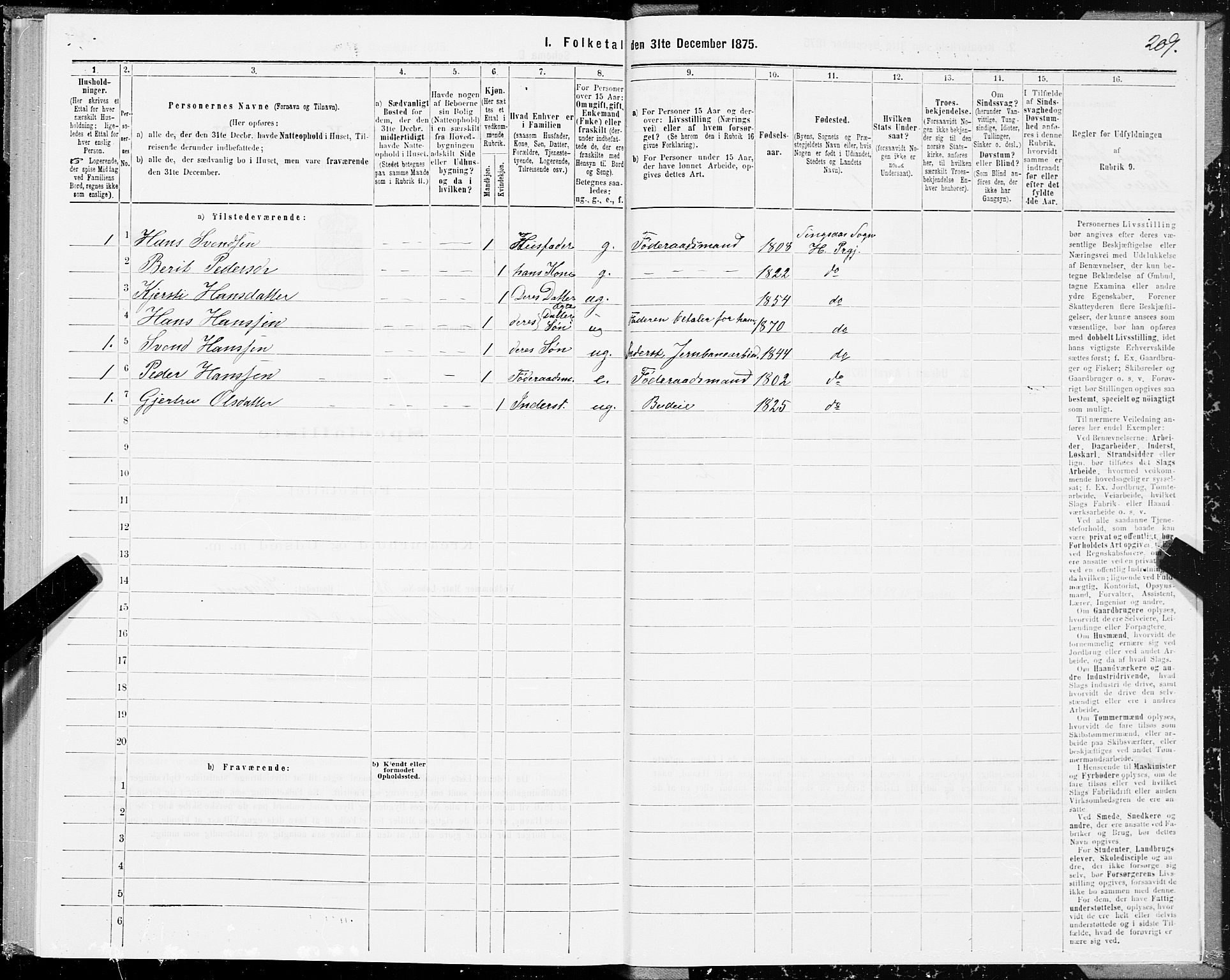SAT, 1875 census for 1645P Haltdalen, 1875, p. 2209