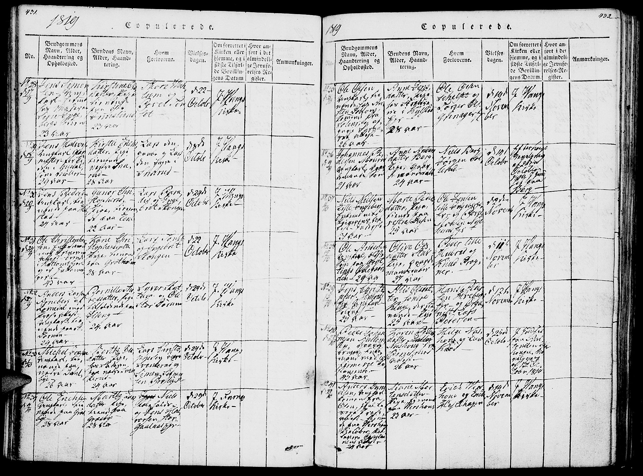 Vang prestekontor, Hedmark, SAH/PREST-008/H/Ha/Haa/L0007: Parish register (official) no. 7, 1813-1826, p. 431-432