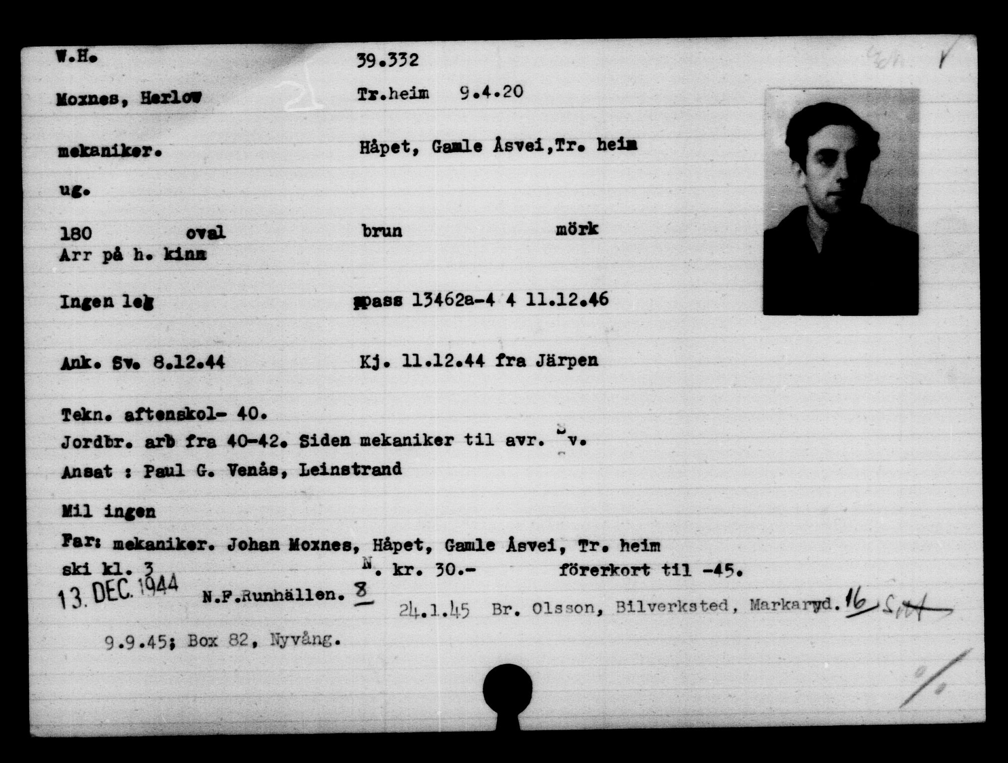 Utenriksstasjonene, Legasjonen i Stockholm, Flyktningkontoret, AV/RA-S-6753/V/Va/L0015: Kjesäterkartoteket, flyktninger med registreringsnr. 37800-40770, 1940-1945, p. 1571