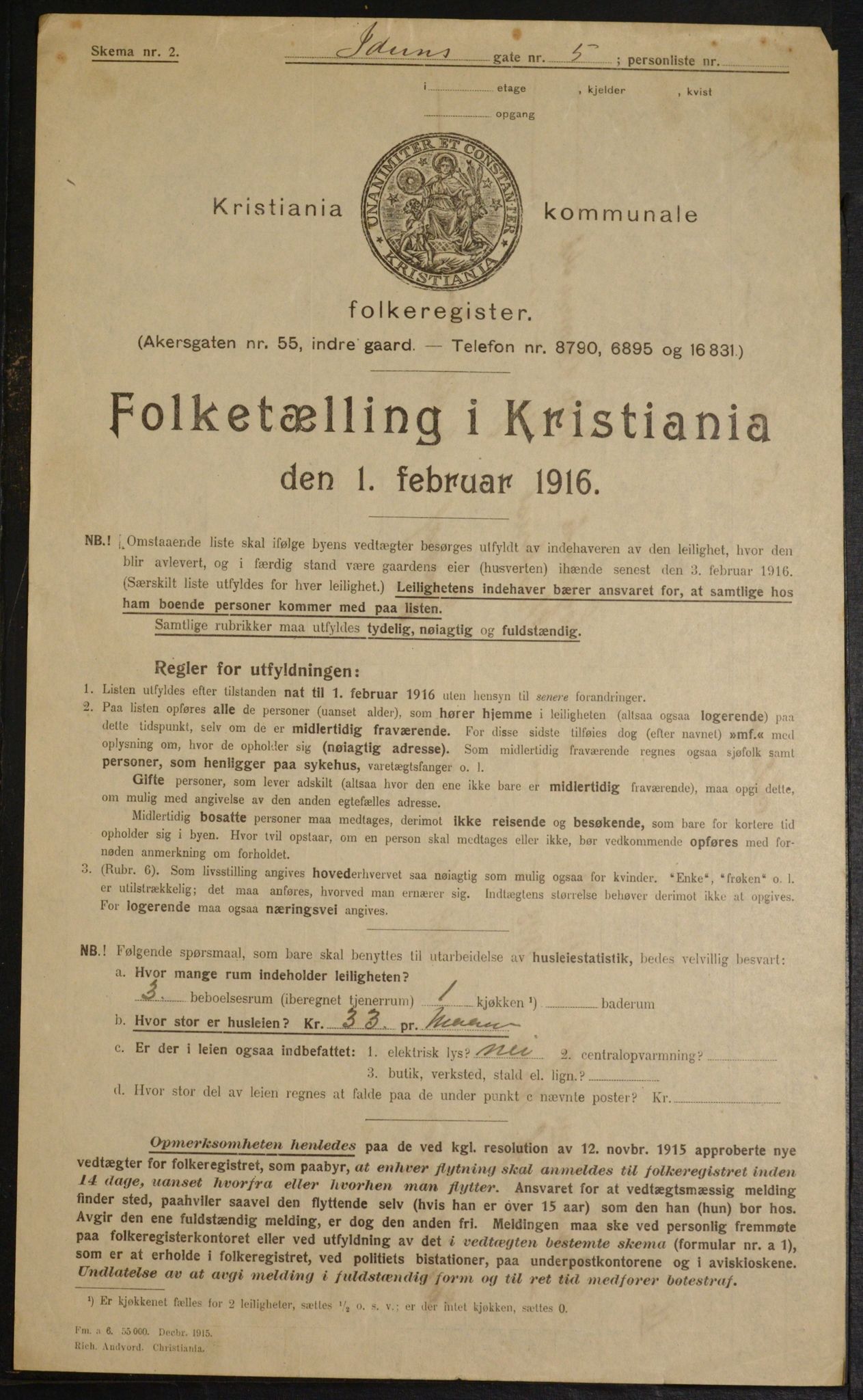 OBA, Municipal Census 1916 for Kristiania, 1916, p. 44090