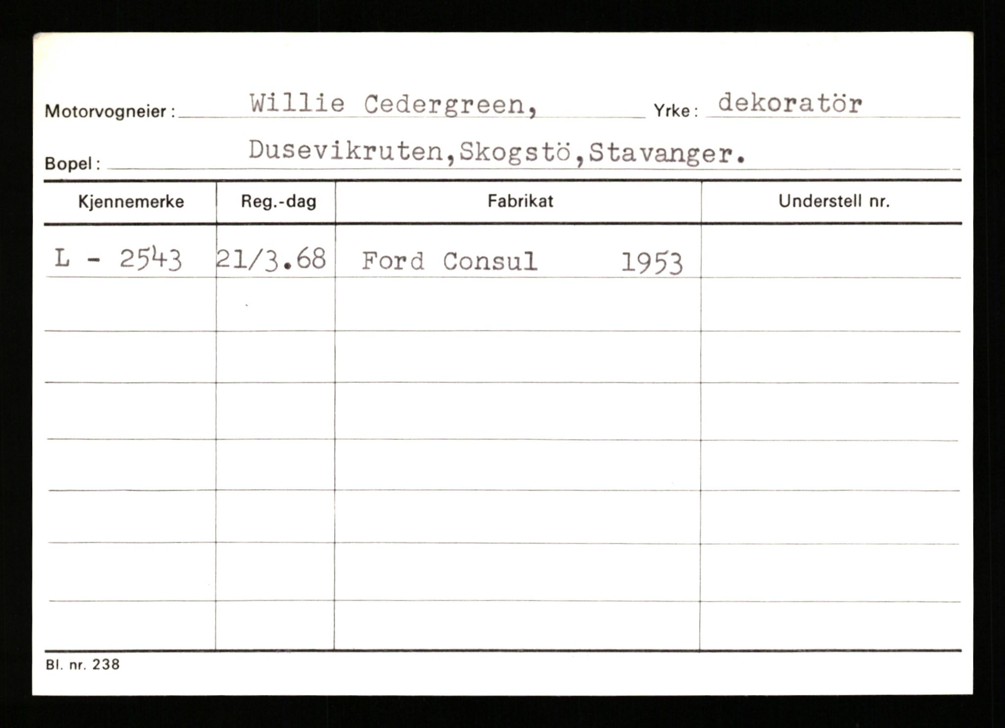 Stavanger trafikkstasjon, SAST/A-101942/0/H/L0005: Bue - Dahlstrøm, 1930-1971, p. 2151