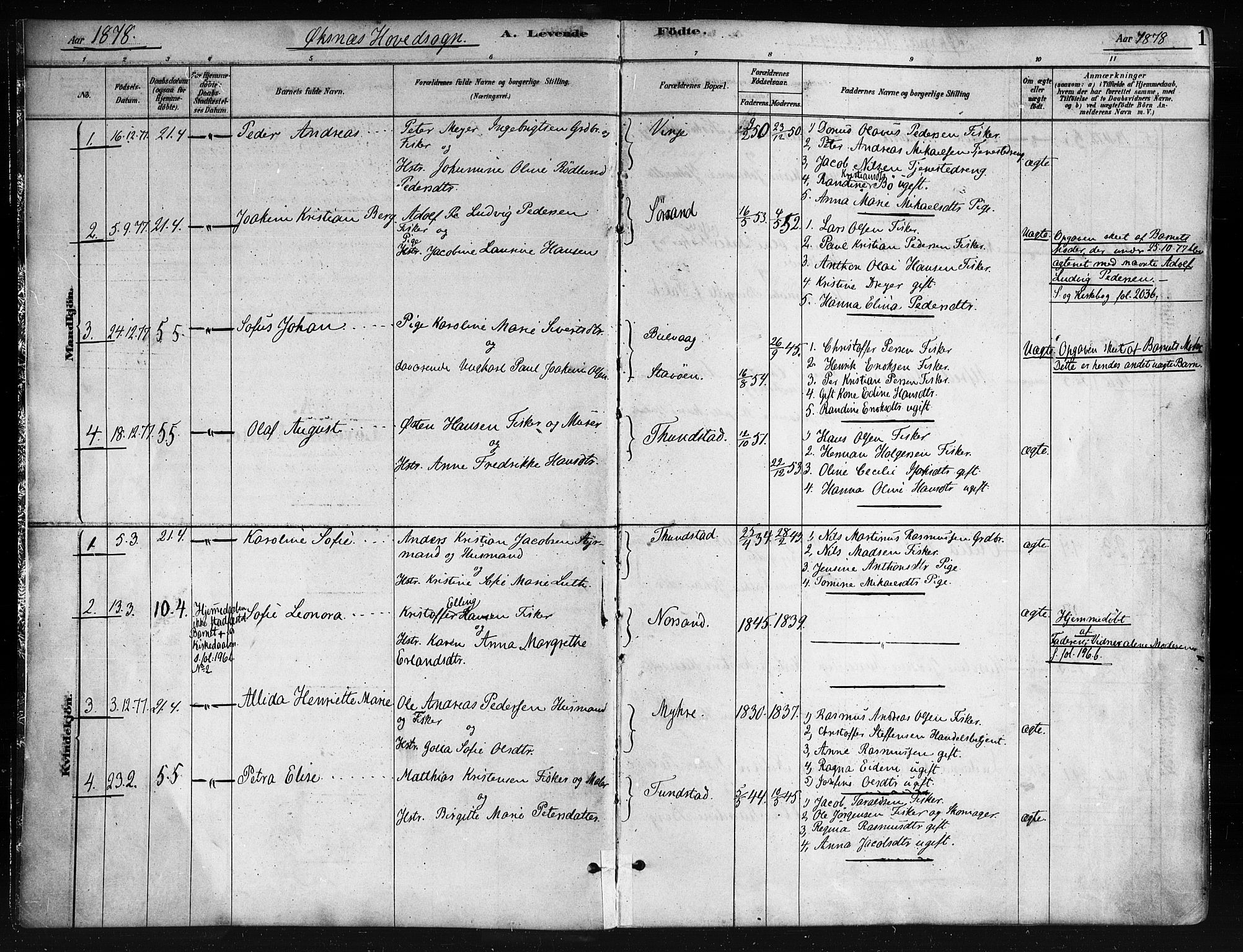 Ministerialprotokoller, klokkerbøker og fødselsregistre - Nordland, AV/SAT-A-1459/893/L1335: Parish register (official) no. 893A08 /1, 1878-1884, p. 1