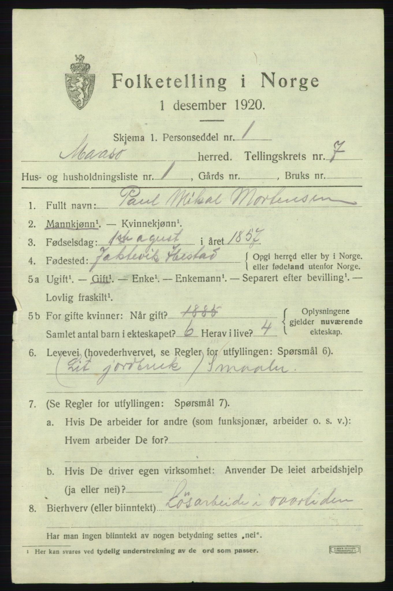 SATØ, 1920 census for Måsøy, 1920, p. 3332