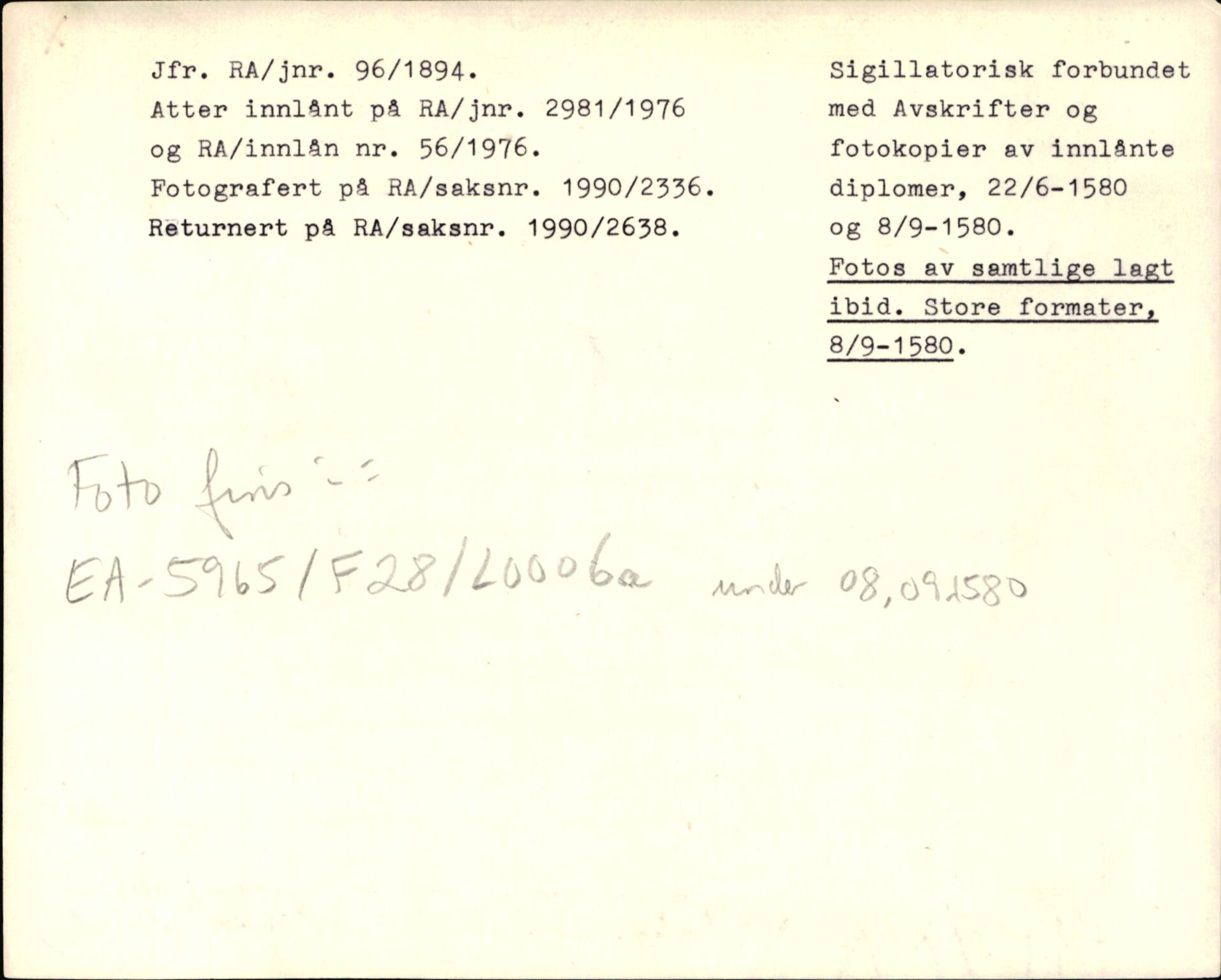 Riksarkivets diplomsamling, AV/RA-EA-5965/F35/F35d/L0001: Innlånte diplomer, seddelregister, 1316-1591, p. 484