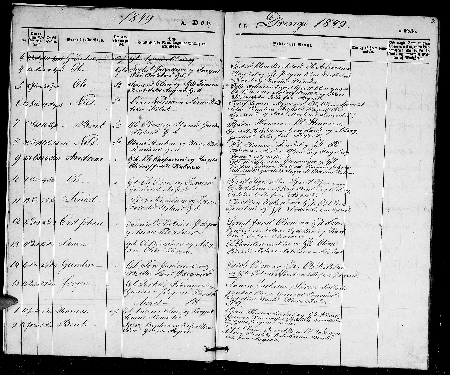 Holum sokneprestkontor, SAK/1111-0022/F/Fb/Fbb/L0002: Parish register (copy) no. B 2, 1847-1874, p. 3