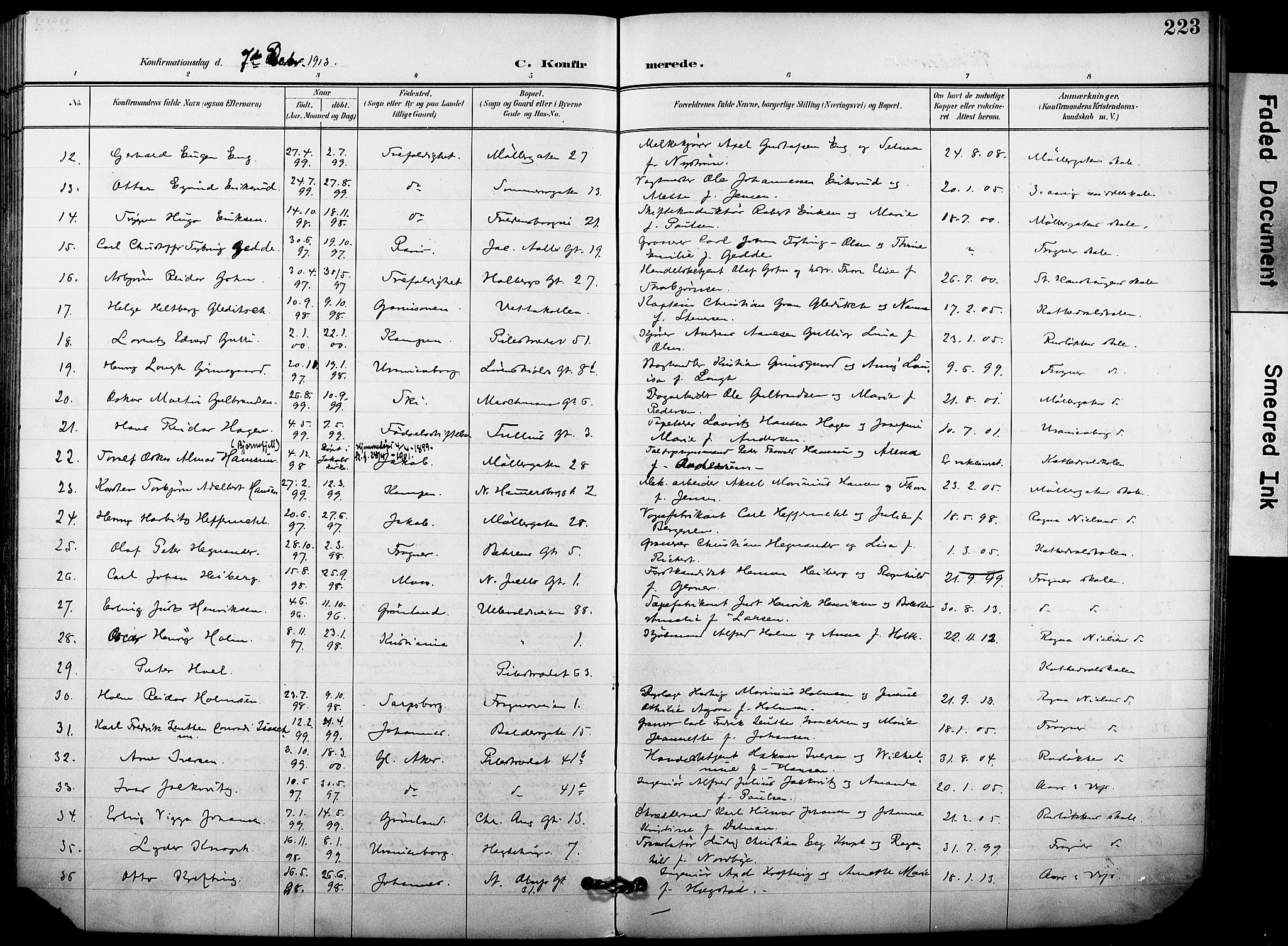 Trefoldighet prestekontor Kirkebøker, SAO/A-10882/F/Fb/L0004: Parish register (official) no. II 4, 1896-1915, p. 223