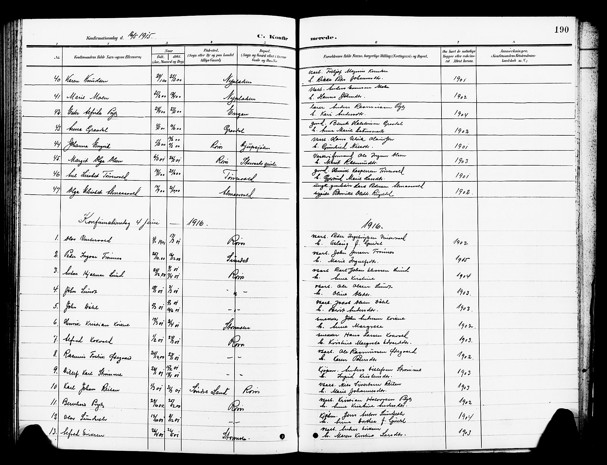 Ministerialprotokoller, klokkerbøker og fødselsregistre - Sør-Trøndelag, SAT/A-1456/681/L0942: Parish register (copy) no. 681C06, 1906-1925, p. 190