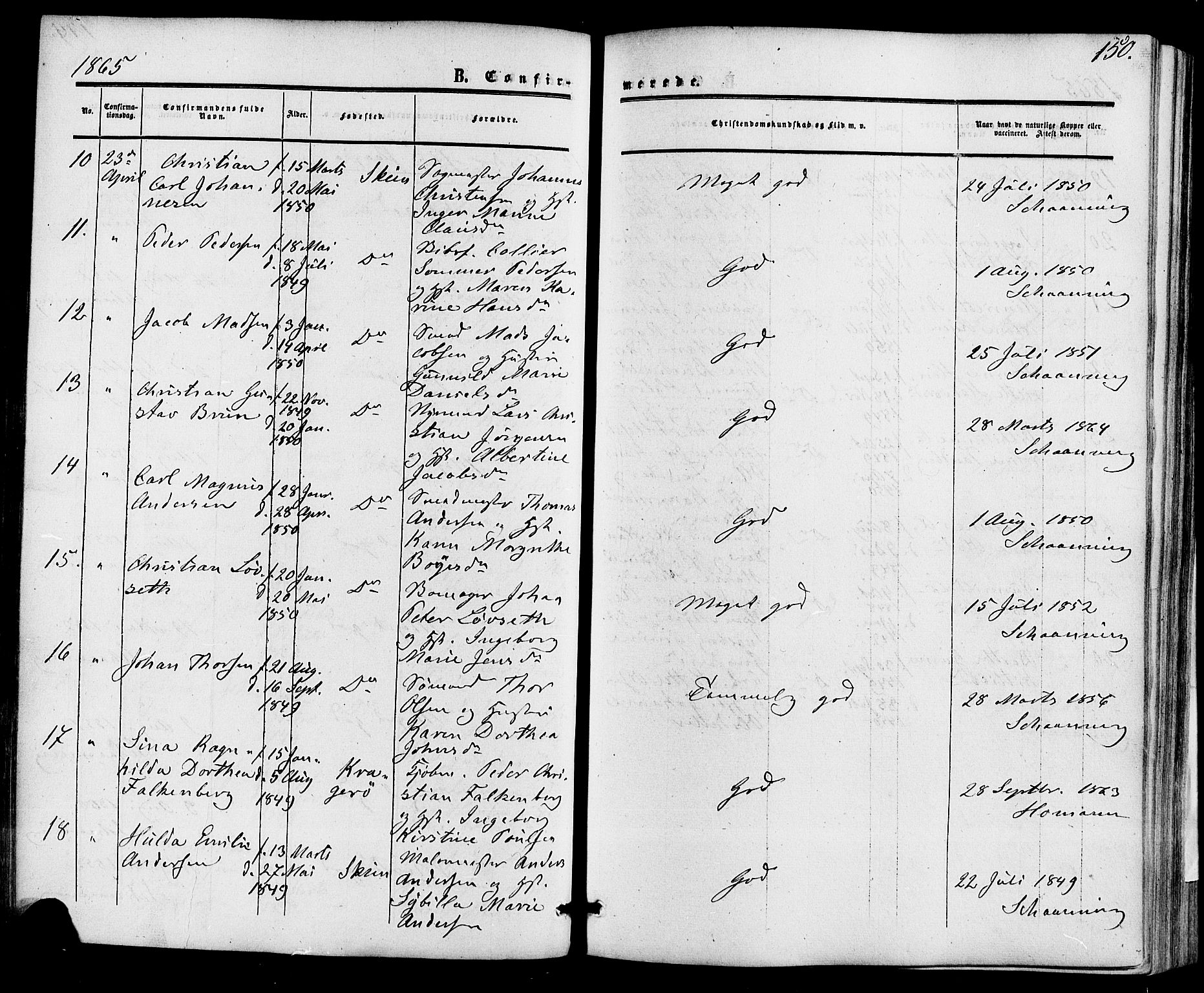 Skien kirkebøker, AV/SAKO-A-302/F/Fa/L0007: Parish register (official) no. 7, 1856-1865, p. 150