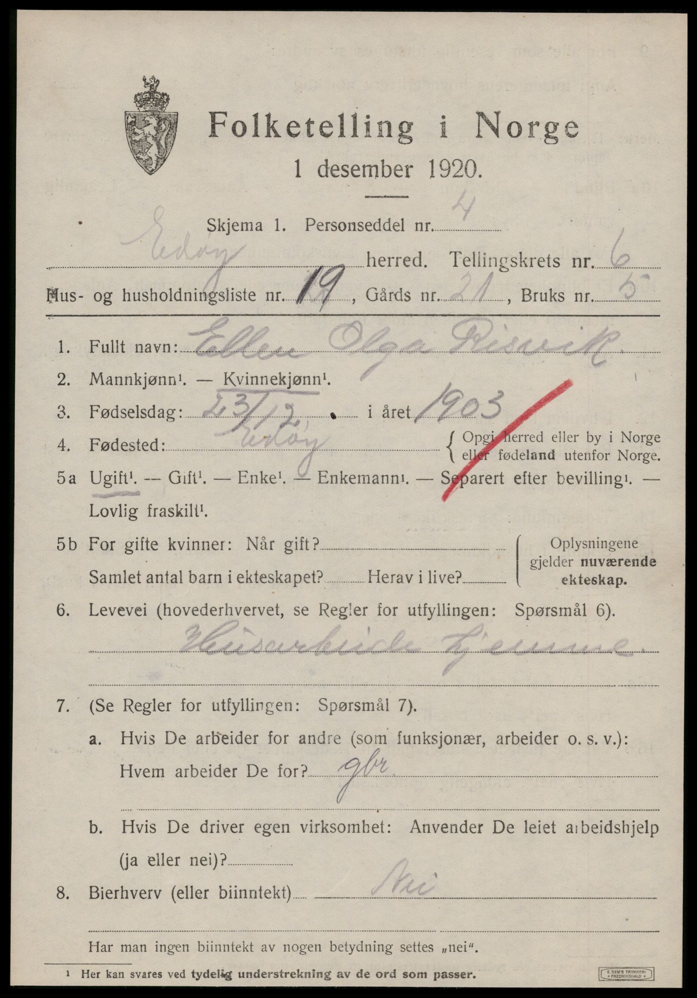 SAT, 1920 census for Edøy, 1920, p. 2004