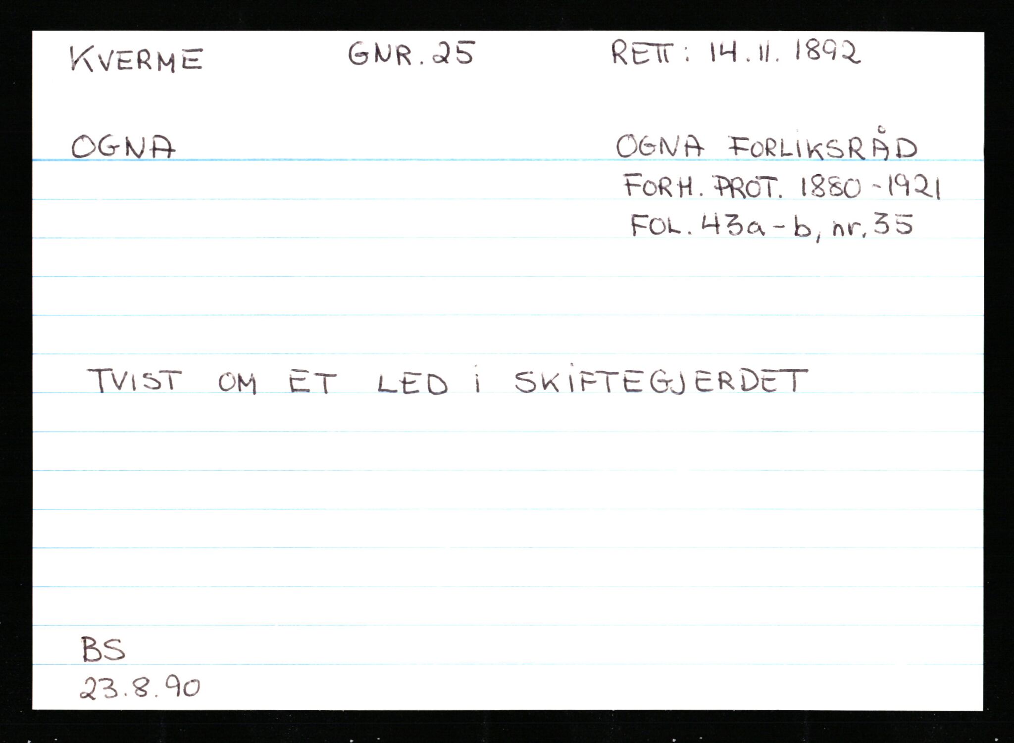 Statsarkivet i Stavanger, AV/SAST-A-101971/03/Y/Ym/L0033: Åstedskort sortert etter gårdsnavn: Kvelland - Lagestranden, 1600-1950, p. 24