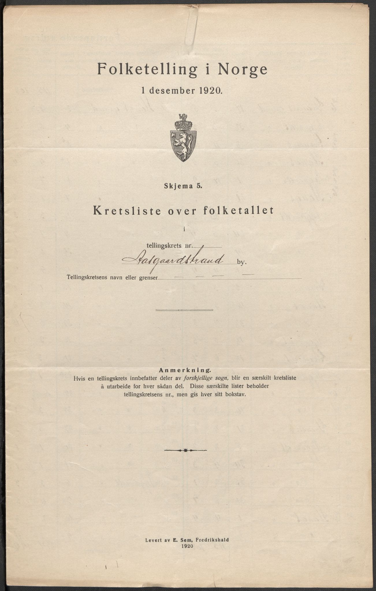 SAKO, 1920 census for Åsgårdstrand, 1920, p. 2