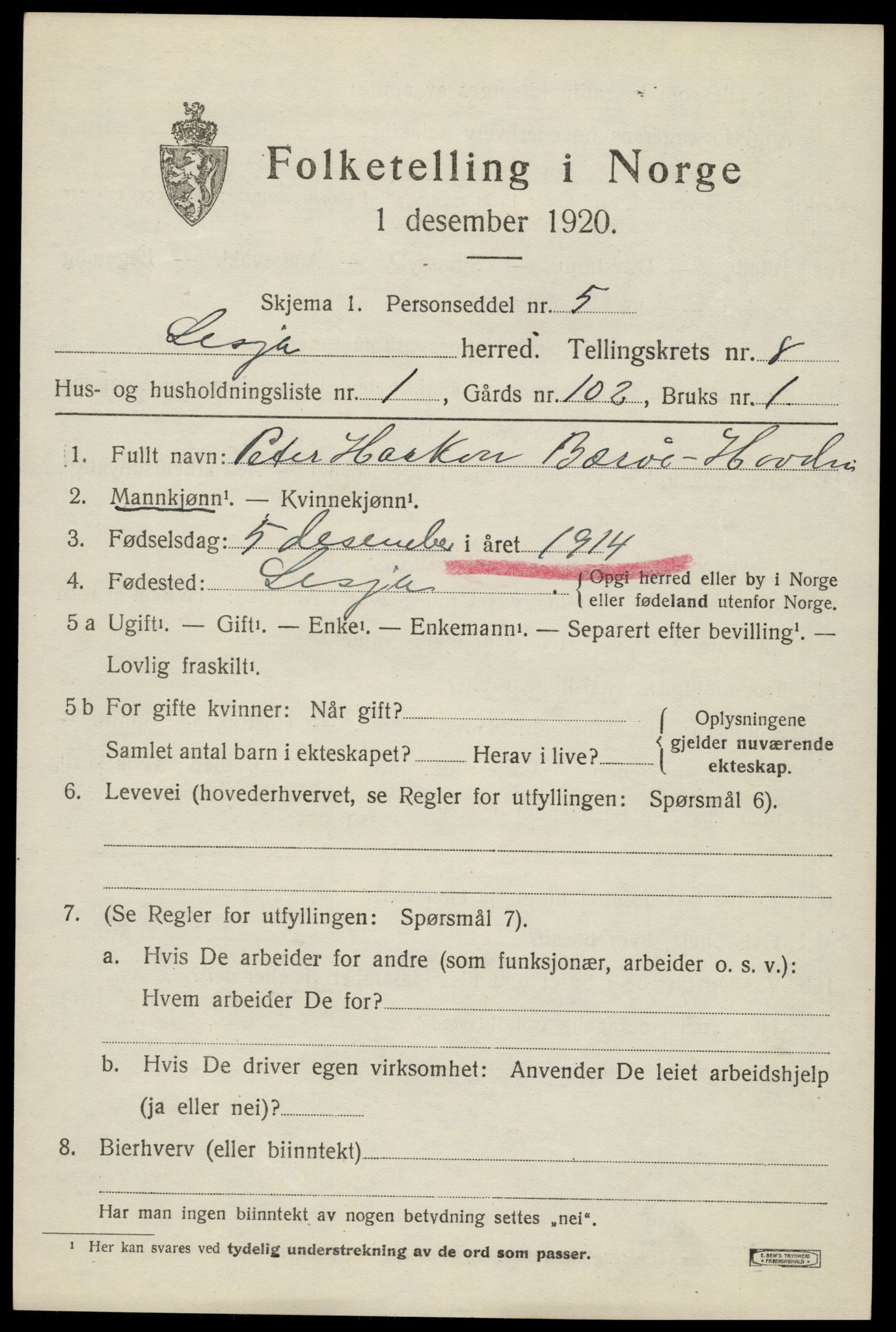 SAH, 1920 census for Lesja, 1920, p. 4714