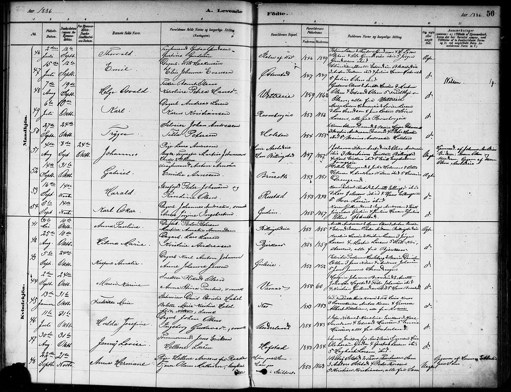 Asker prestekontor Kirkebøker, SAO/A-10256a/F/Fa/L0013: Parish register (official) no. I 13, 1879-1896, p. 56