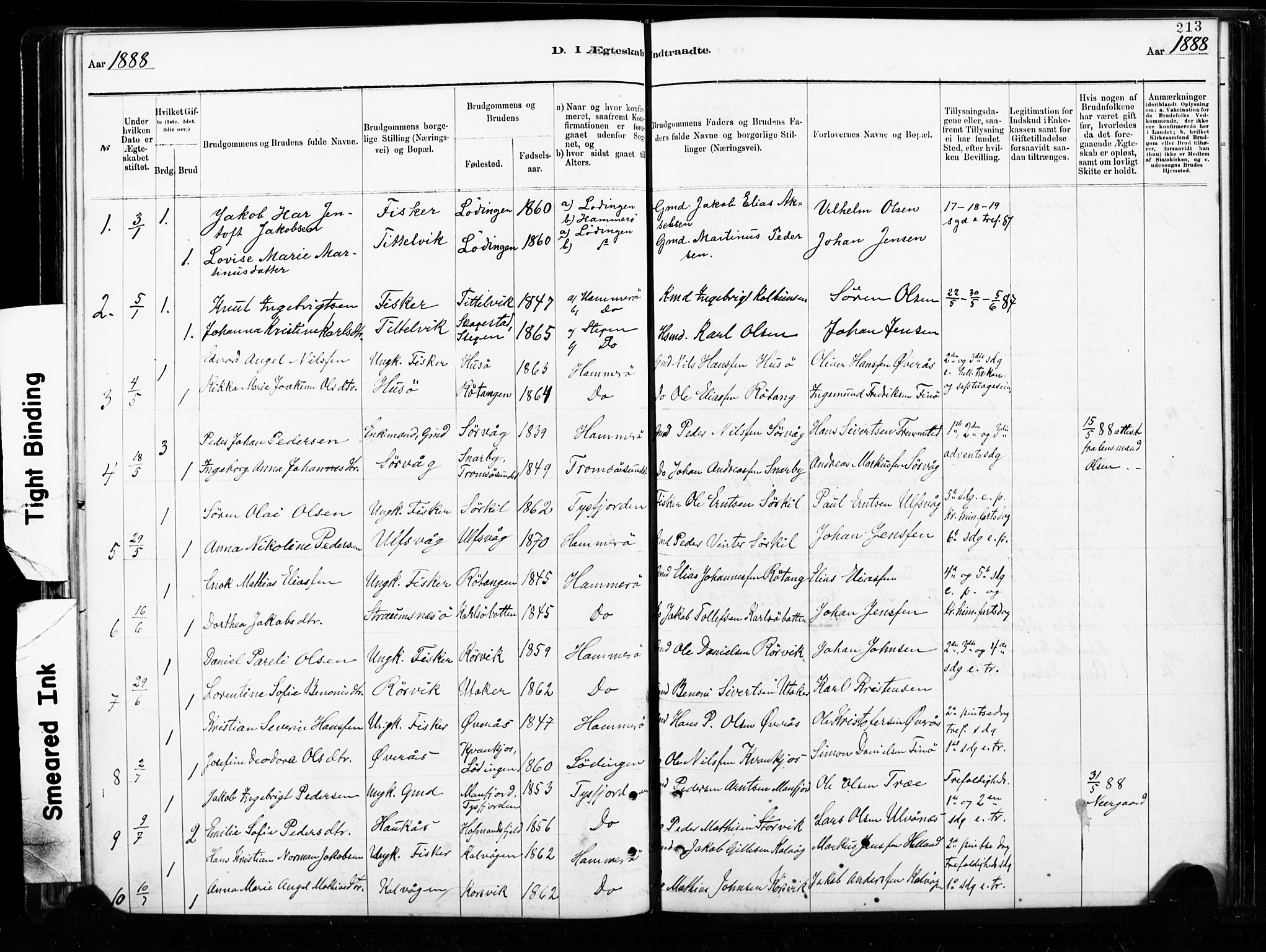 Ministerialprotokoller, klokkerbøker og fødselsregistre - Nordland, AV/SAT-A-1459/859/L0846: Parish register (official) no. 859A06, 1878-1889, p. 213