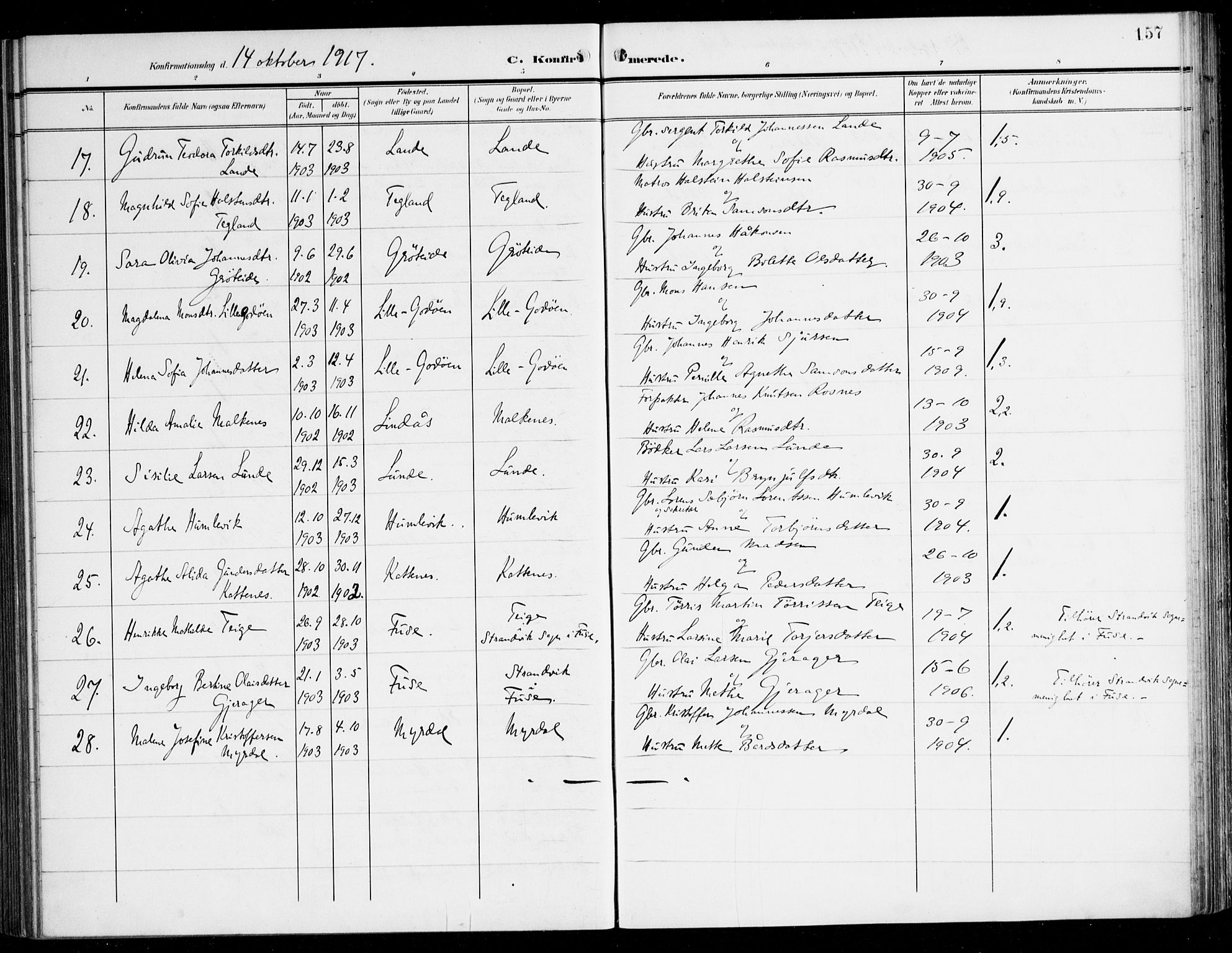 Tysnes sokneprestembete, AV/SAB-A-78601/H/Haa: Parish register (official) no. B 2, 1907-1925, p. 157
