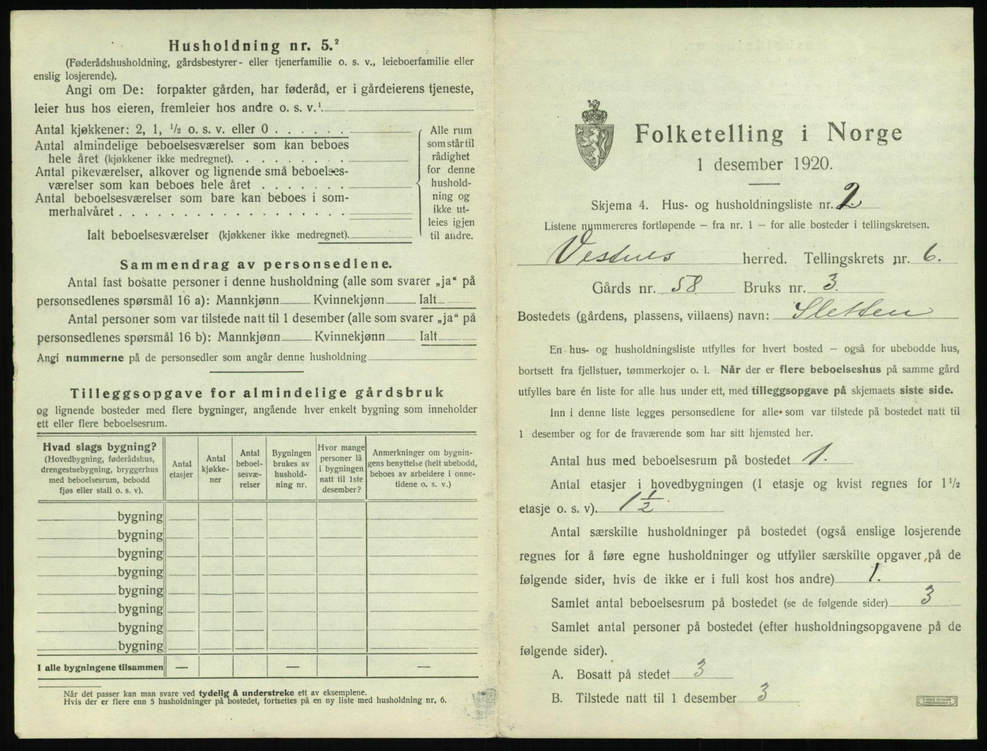 SAT, 1920 census for Vestnes, 1920, p. 649