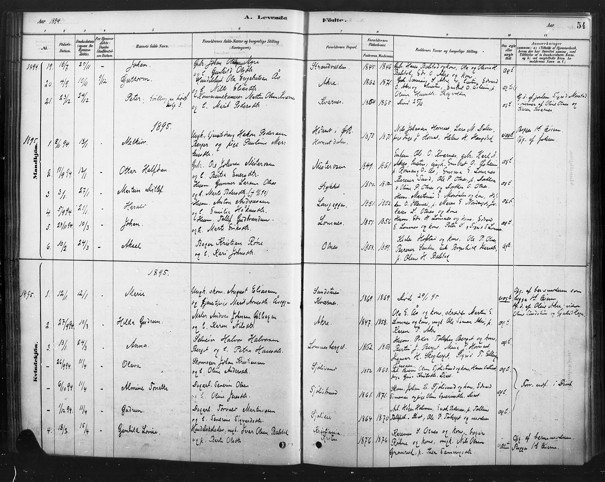 Rendalen prestekontor, AV/SAH-PREST-054/H/Ha/Haa/L0010: Parish register (official) no. 10, 1878-1901, p. 54