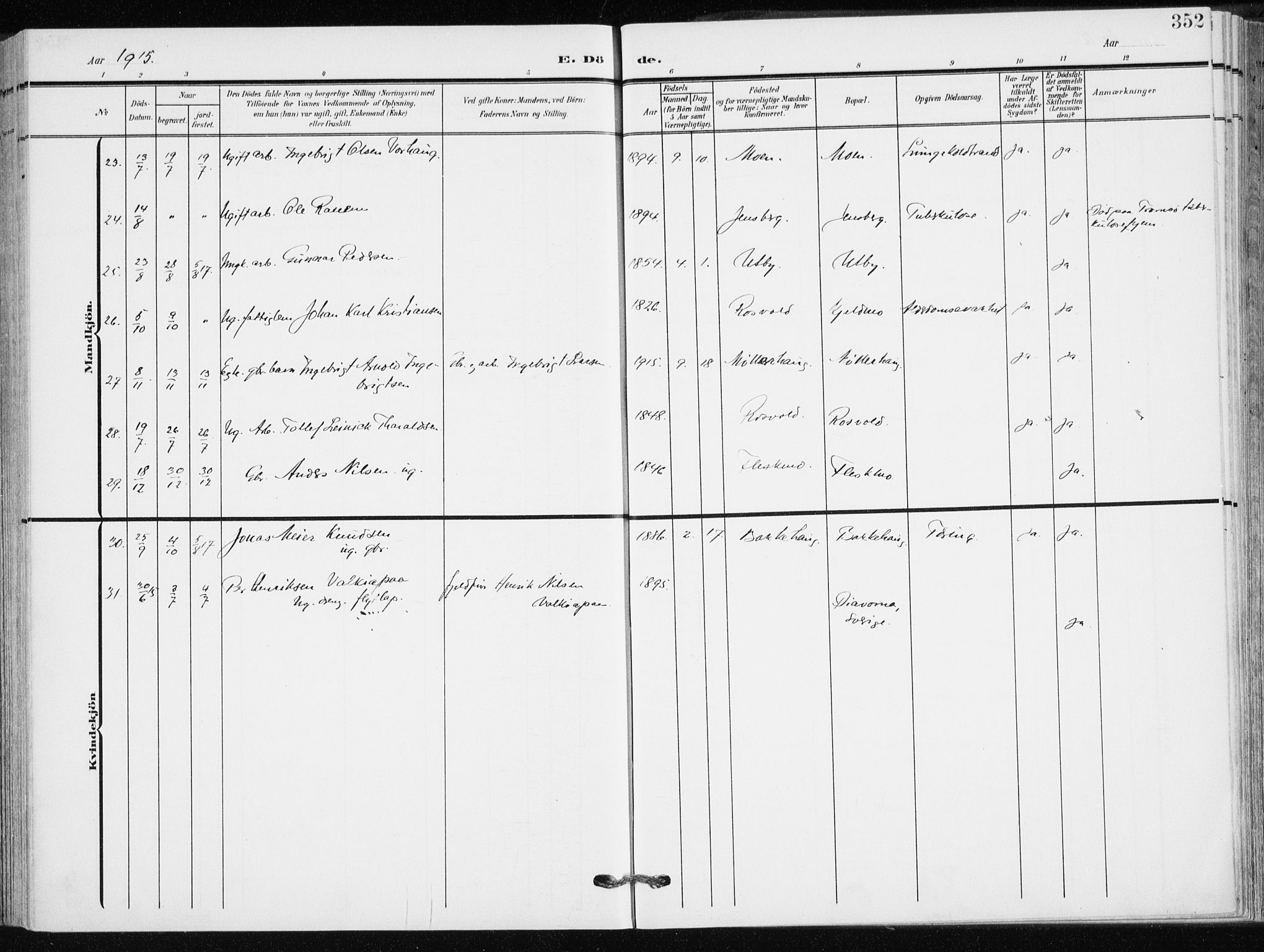 Målselv sokneprestembete, AV/SATØ-S-1311/G/Ga/Gaa/L0011kirke: Parish register (official) no. 11, 1904-1918, p. 352