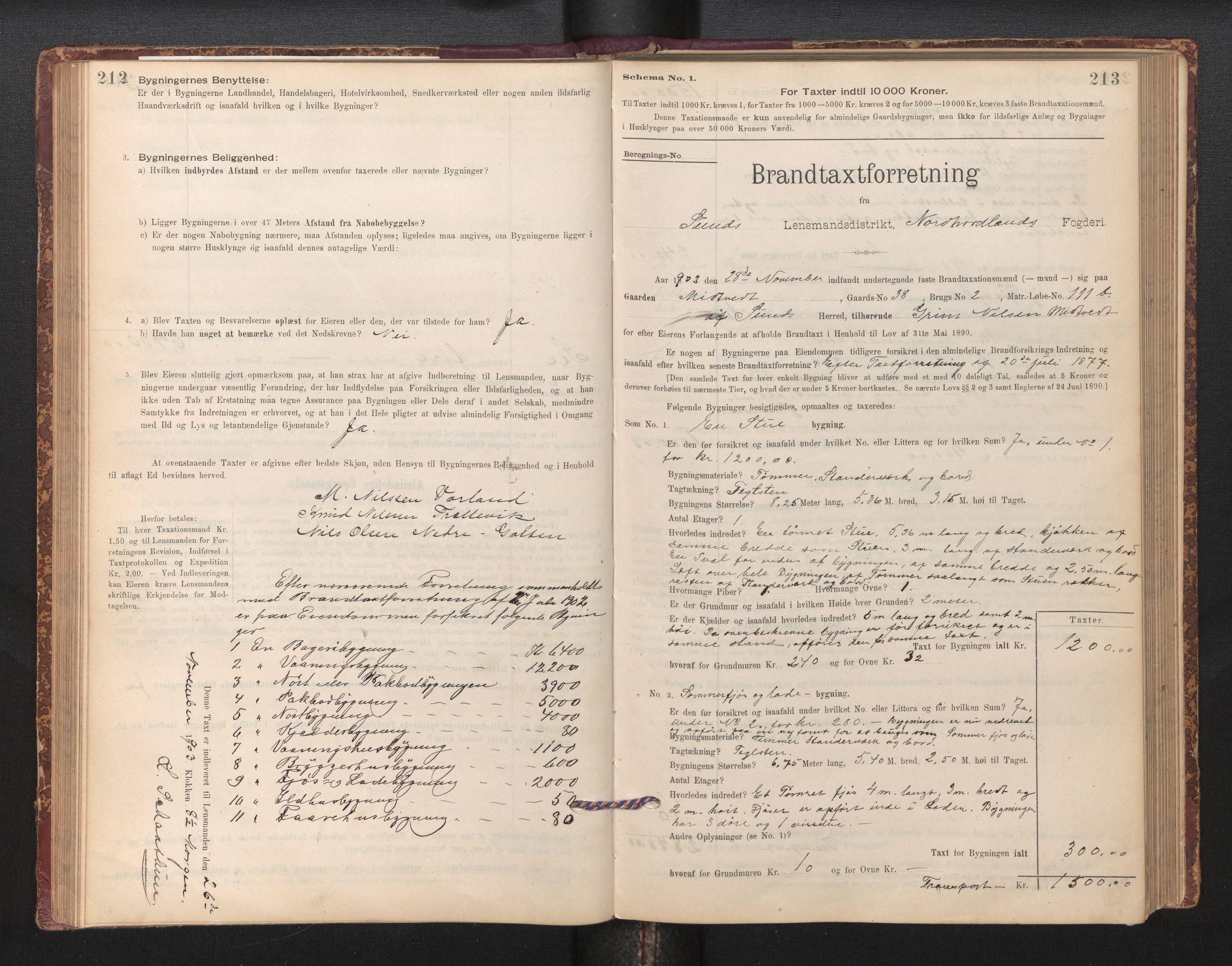 Lensmannen i Sund og Austevoll, AV/SAB-A-35201/0012/L0003: Branntakstprotokoll, skjematakst, 1894-1917, p. 212-213