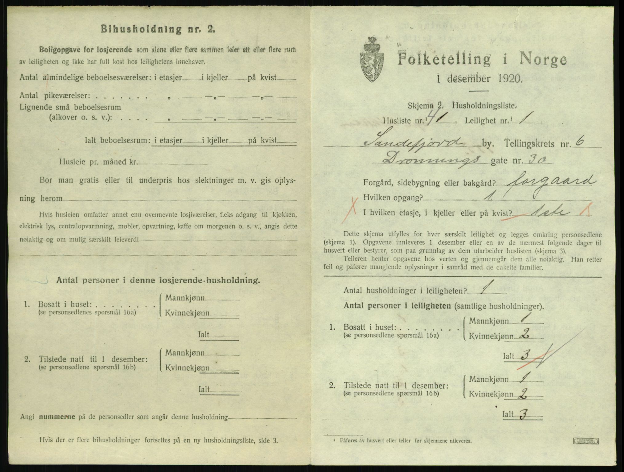 SAKO, 1920 census for Sandefjord, 1920, p. 2870