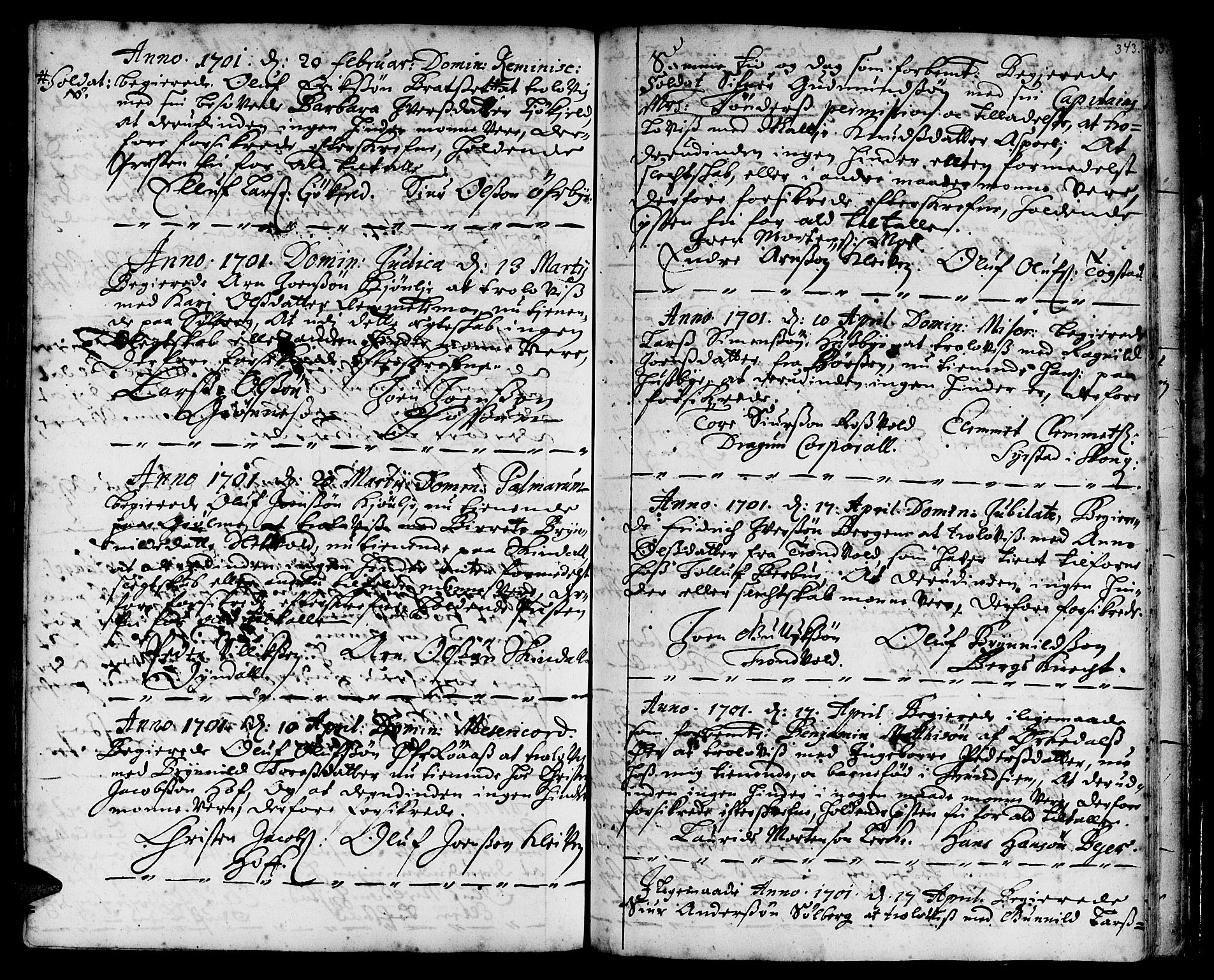 Ministerialprotokoller, klokkerbøker og fødselsregistre - Sør-Trøndelag, SAT/A-1456/668/L0801: Parish register (official) no. 668A01, 1695-1716, p. 342-343