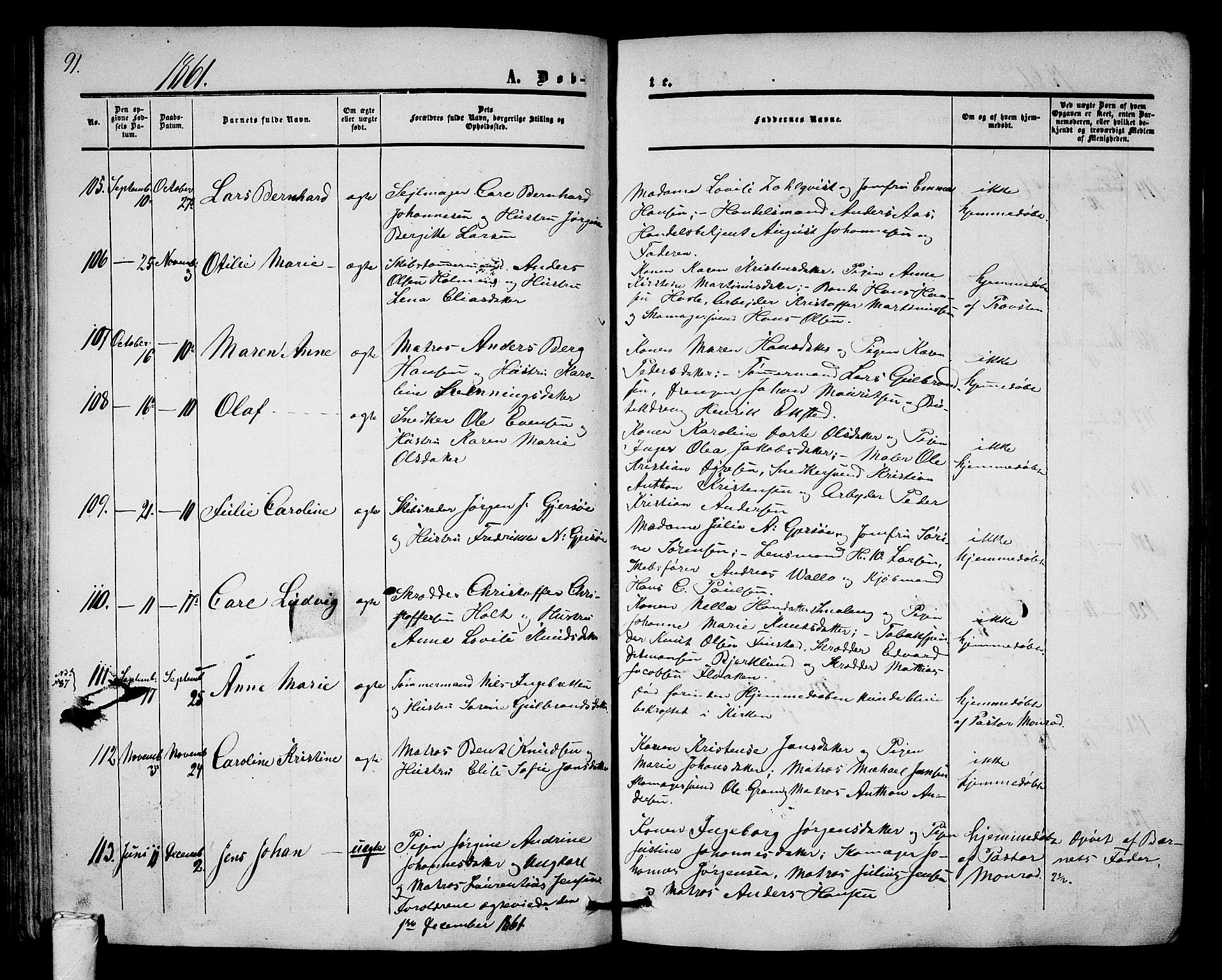 Tønsberg kirkebøker, SAKO/A-330/G/Ga/L0003: Parish register (copy) no. 3, 1855-1864, p. 91