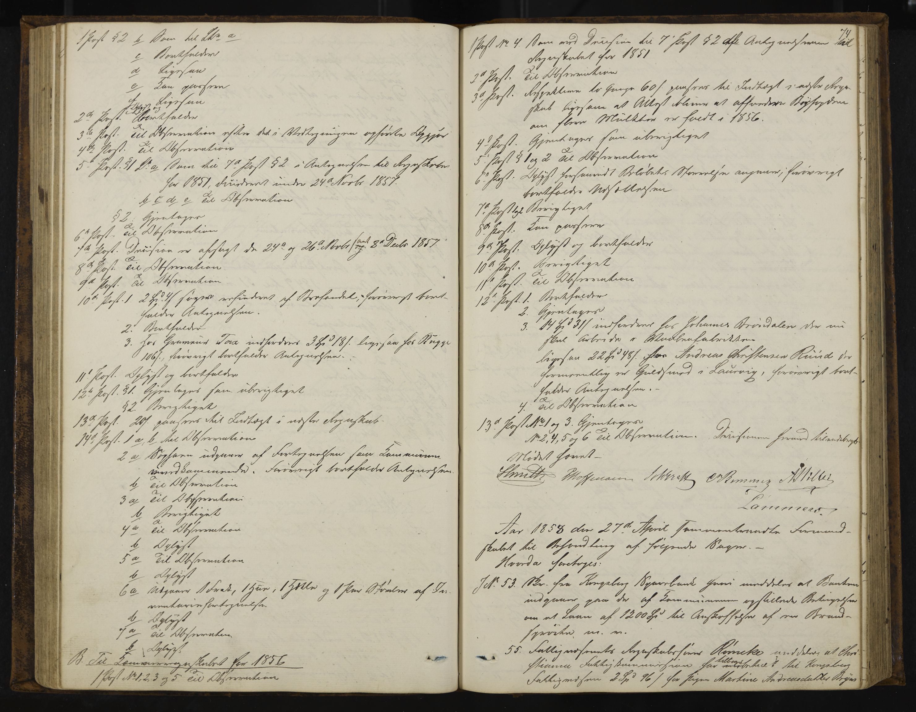 Kongsberg formannskap og sentraladministrasjon, IKAK/0604021-1/A/L0003: Møtebok med register, 1856-1861, p. 74