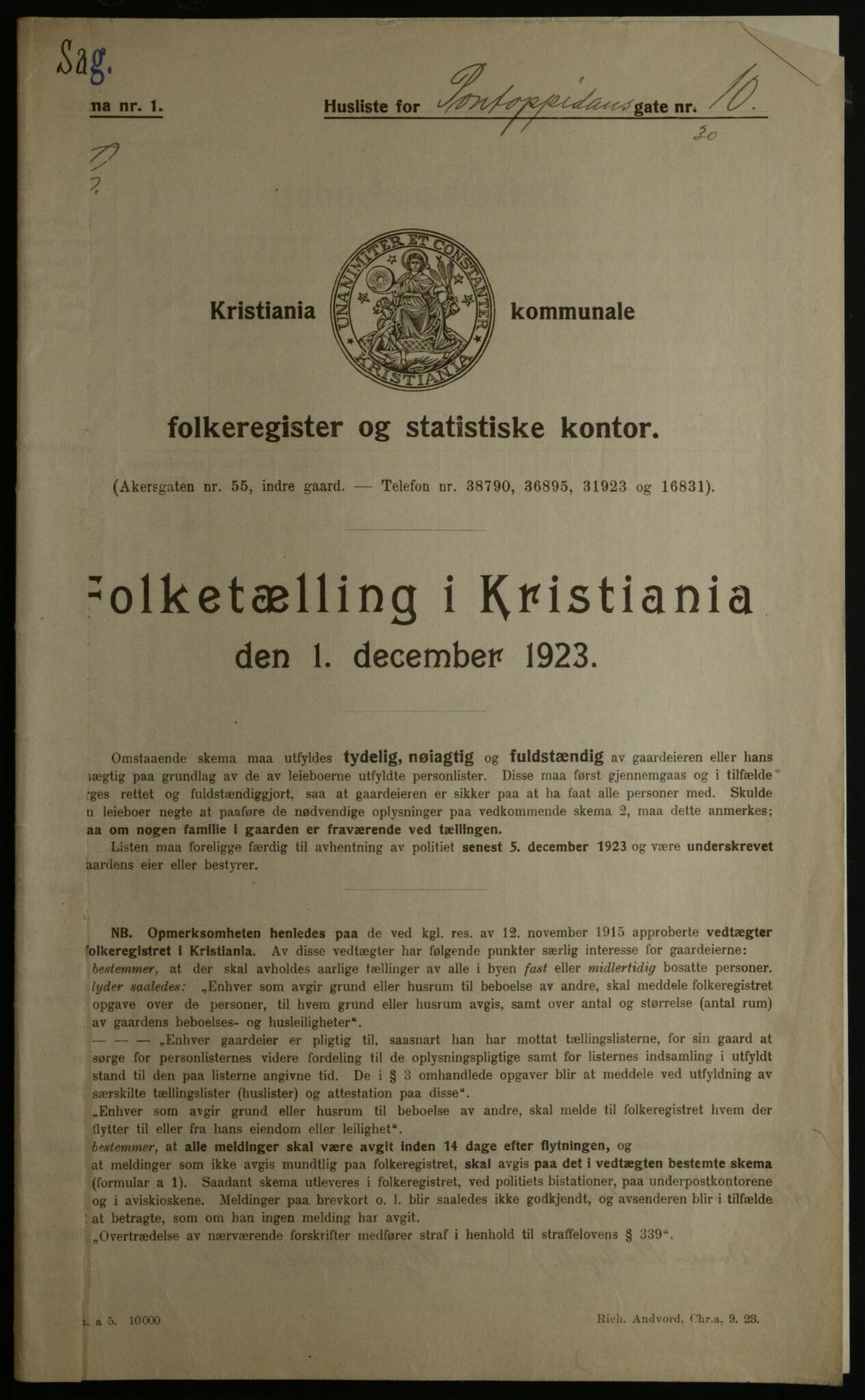 OBA, Municipal Census 1923 for Kristiania, 1923, p. 89192