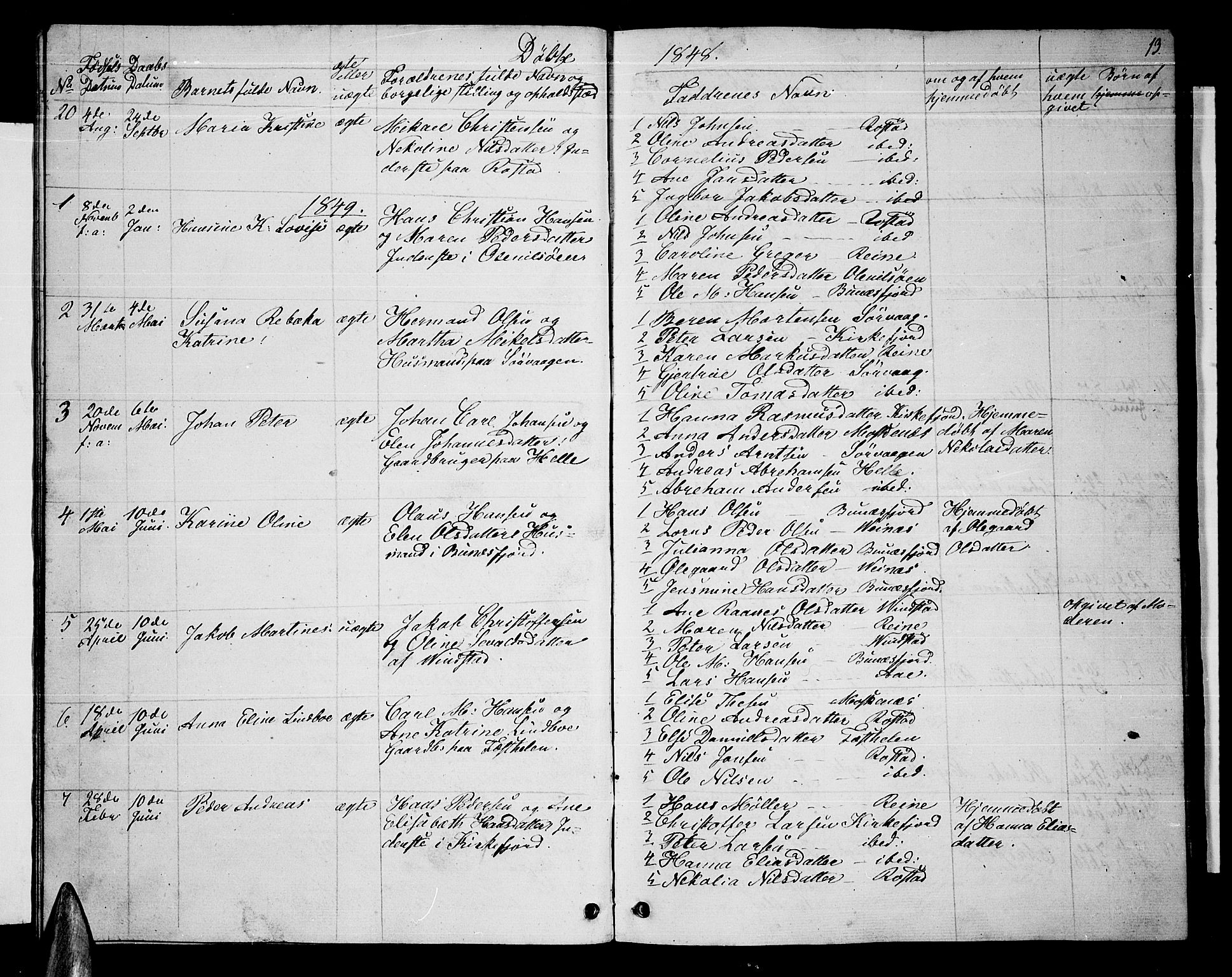 Ministerialprotokoller, klokkerbøker og fødselsregistre - Nordland, SAT/A-1459/886/L1224: Parish register (copy) no. 886C01, 1843-1873, p. 13