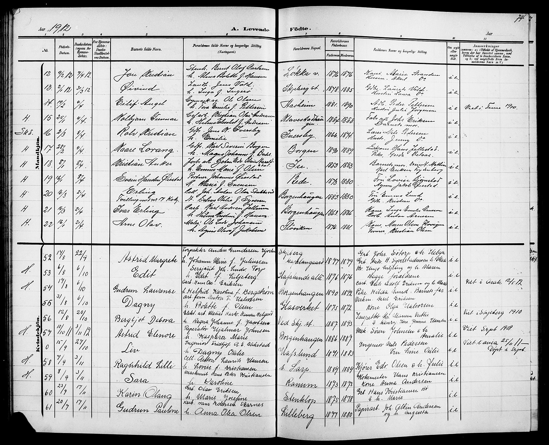 Skjeberg prestekontor Kirkebøker, SAO/A-10923/G/Ga/L0002: Parish register (copy) no. I 2, 1901-1924, p. 74
