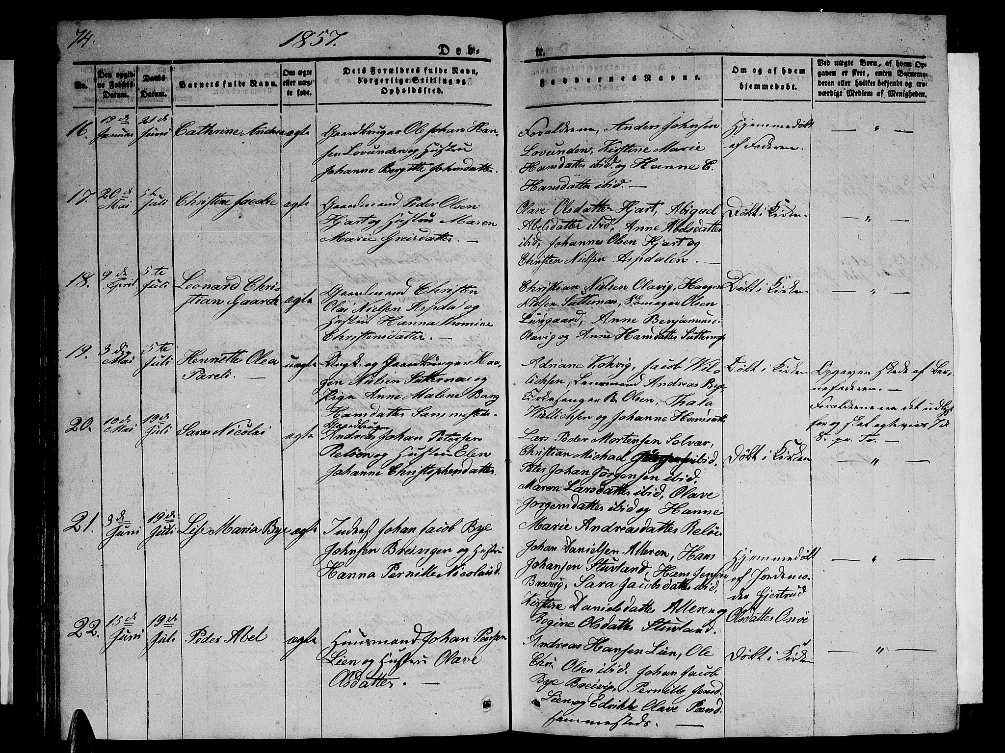Ministerialprotokoller, klokkerbøker og fødselsregistre - Nordland, SAT/A-1459/839/L0572: Parish register (copy) no. 839C02, 1841-1873, p. 74