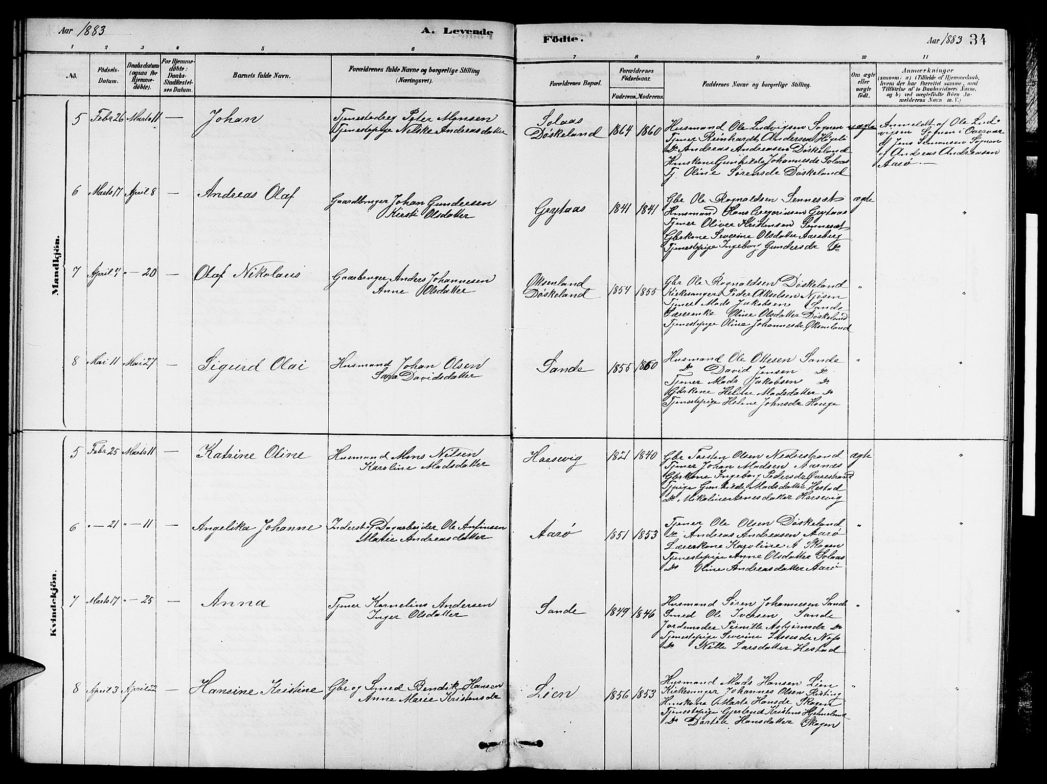 Gaular sokneprestembete, AV/SAB-A-80001/H/Hab: Parish register (copy) no. A 3, 1878-1888, p. 34