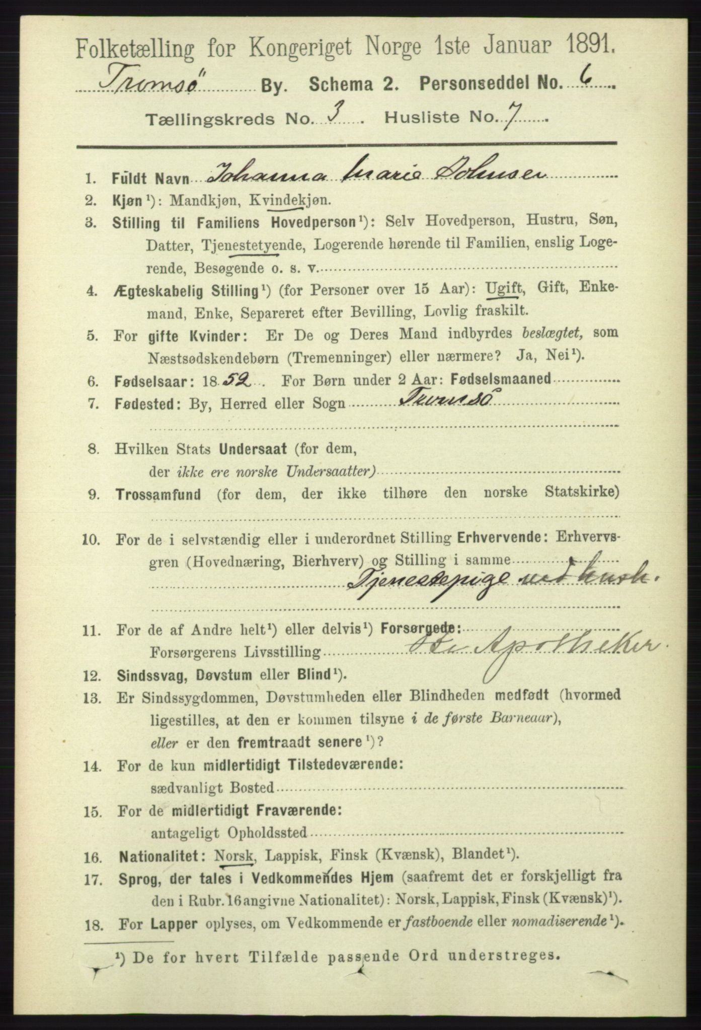 RA, 1891 census for 1902 Tromsø, 1891, p. 3239