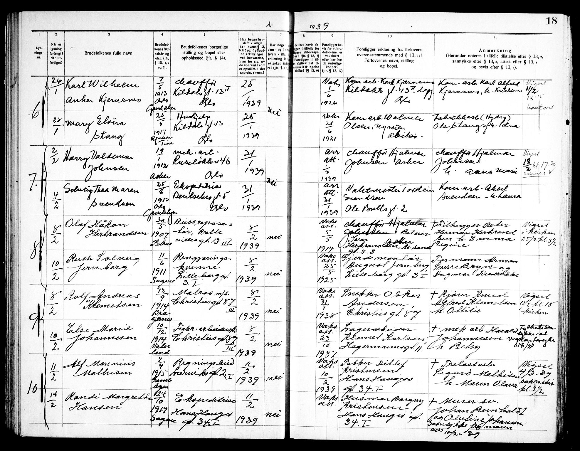 Torshov prestekontor Kirkebøker, SAO/A-10238a/H/Ha/L0002: Banns register no. 2, 1938-1945, p. 18