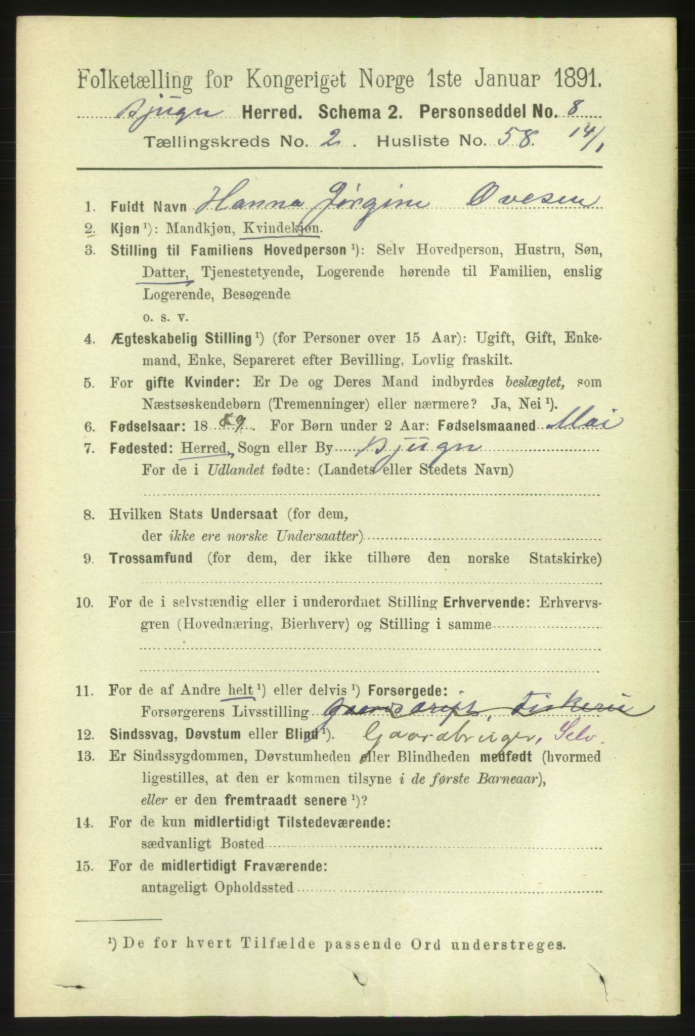 RA, 1891 census for 1627 Bjugn, 1891, p. 575