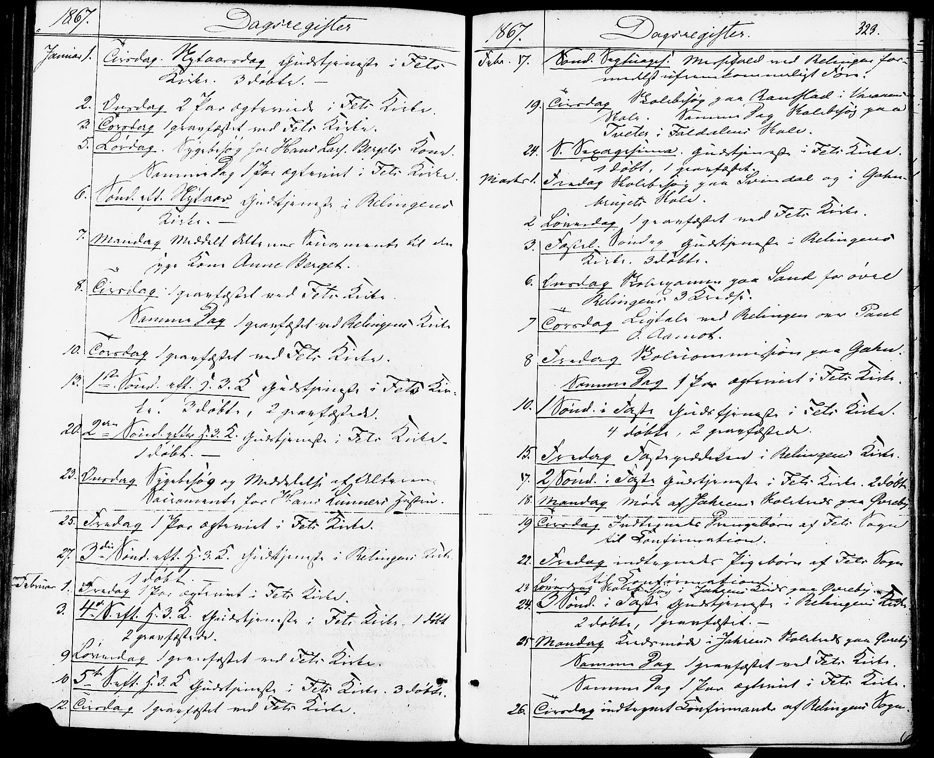 Fet prestekontor Kirkebøker, SAO/A-10370a/F/Fa/L0013: Parish register (official) no. I 13, 1867-1877, p. 323