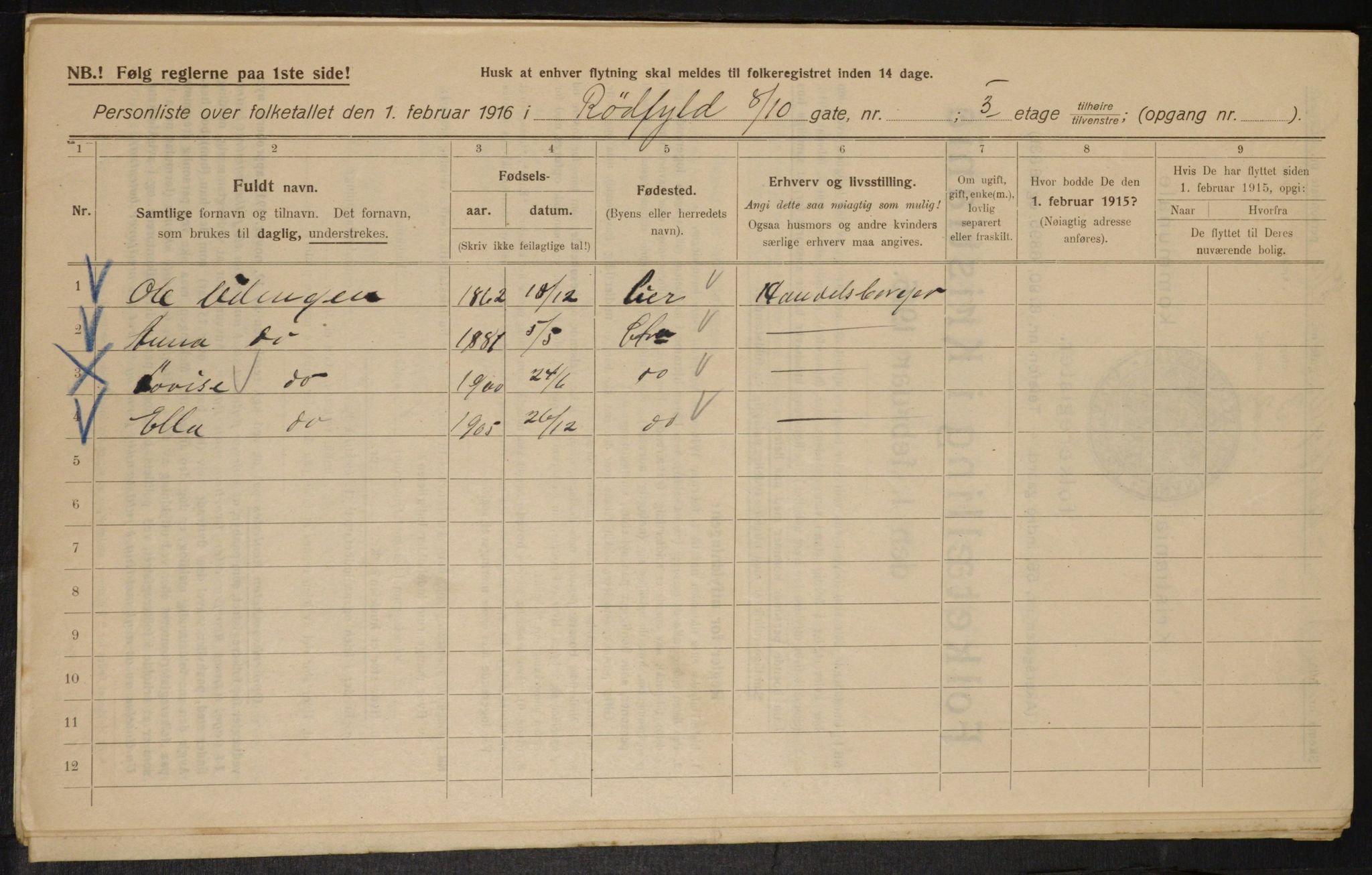 OBA, Municipal Census 1916 for Kristiania, 1916, p. 88124