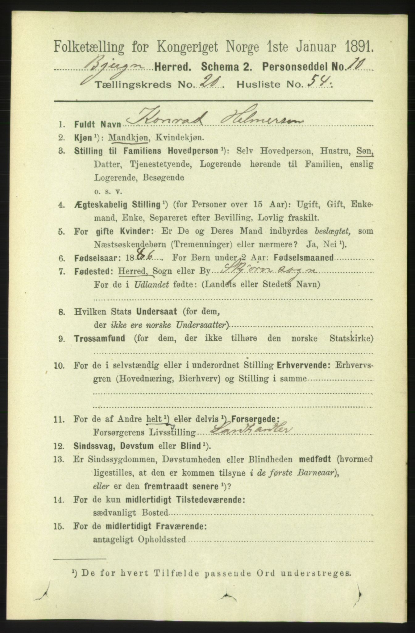 RA, 1891 census for 1627 Bjugn, 1891, p. 5736