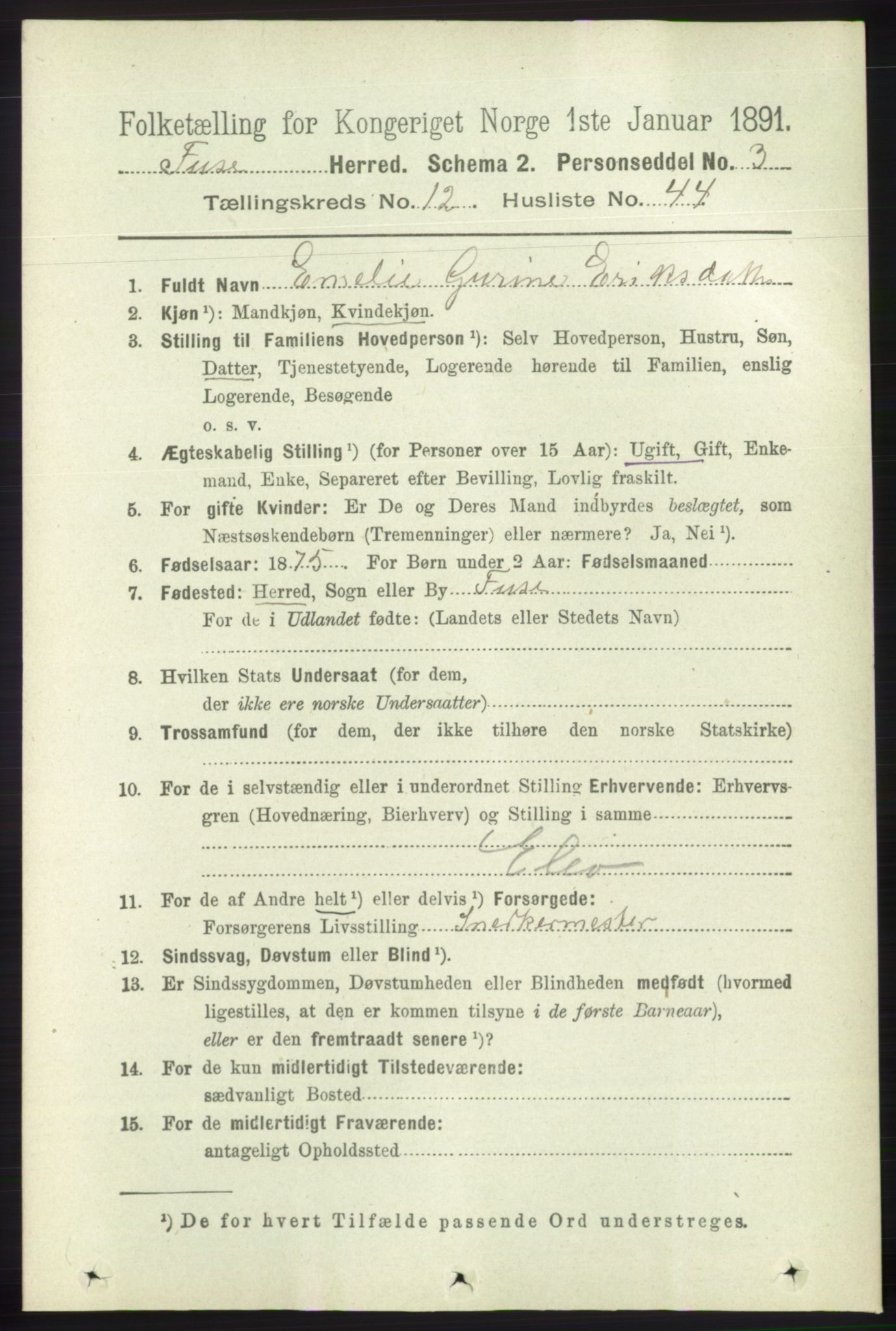 RA, 1891 census for 1241 Fusa, 1891, p. 2608