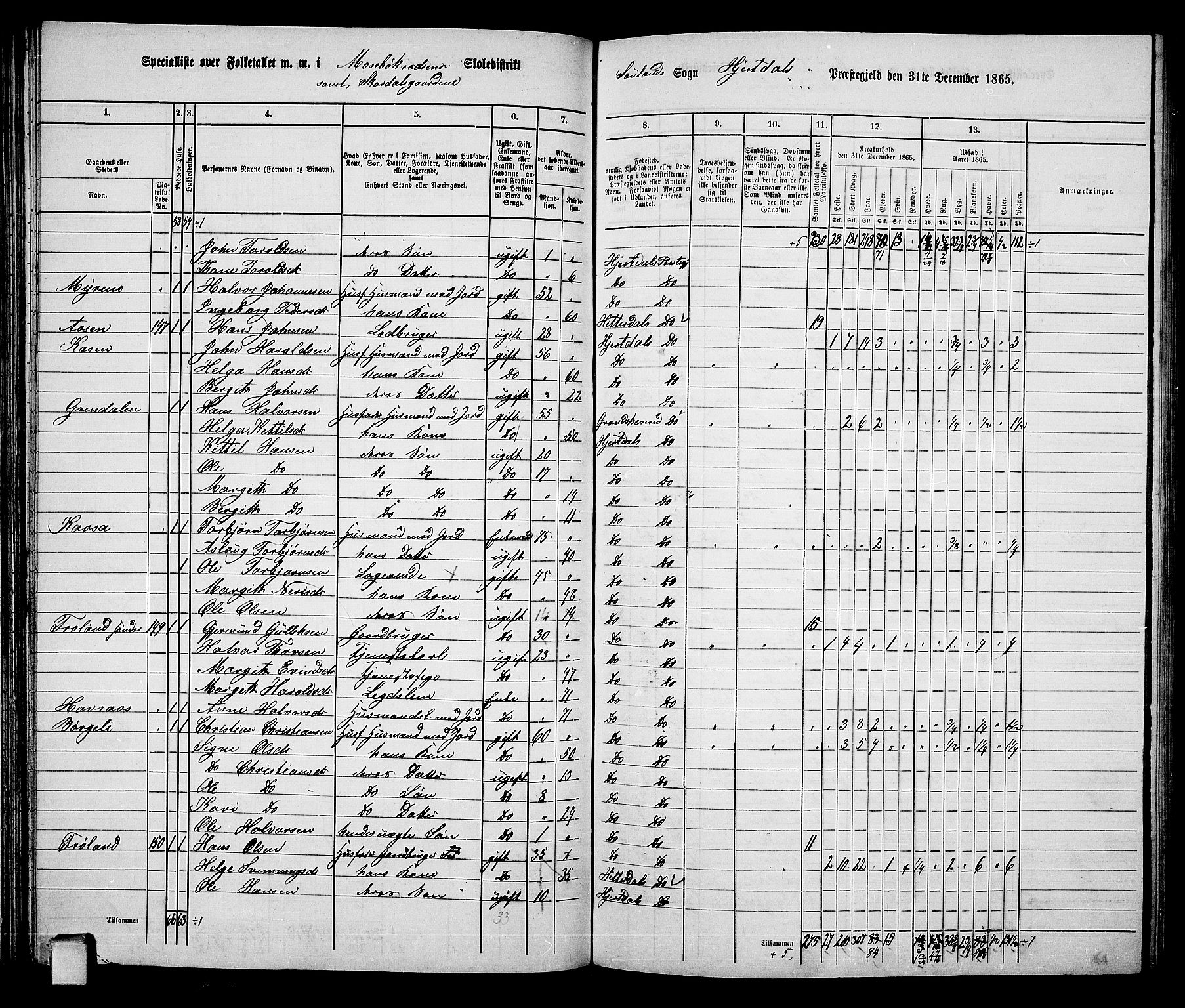 RA, 1865 census for Hjartdal, 1865, p. 71