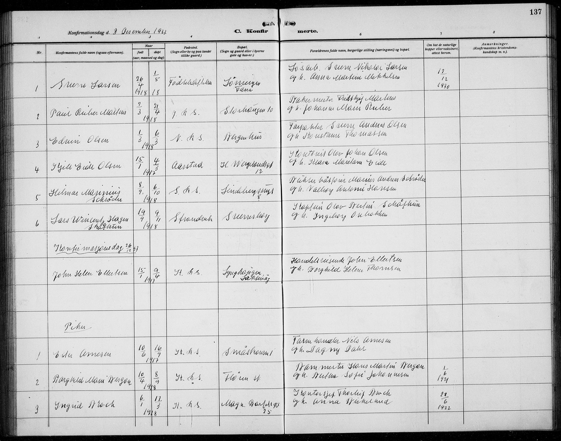 Korskirken sokneprestembete, AV/SAB-A-76101/H/Hab: Parish register (copy) no. C 6, 1918-1941, p. 137