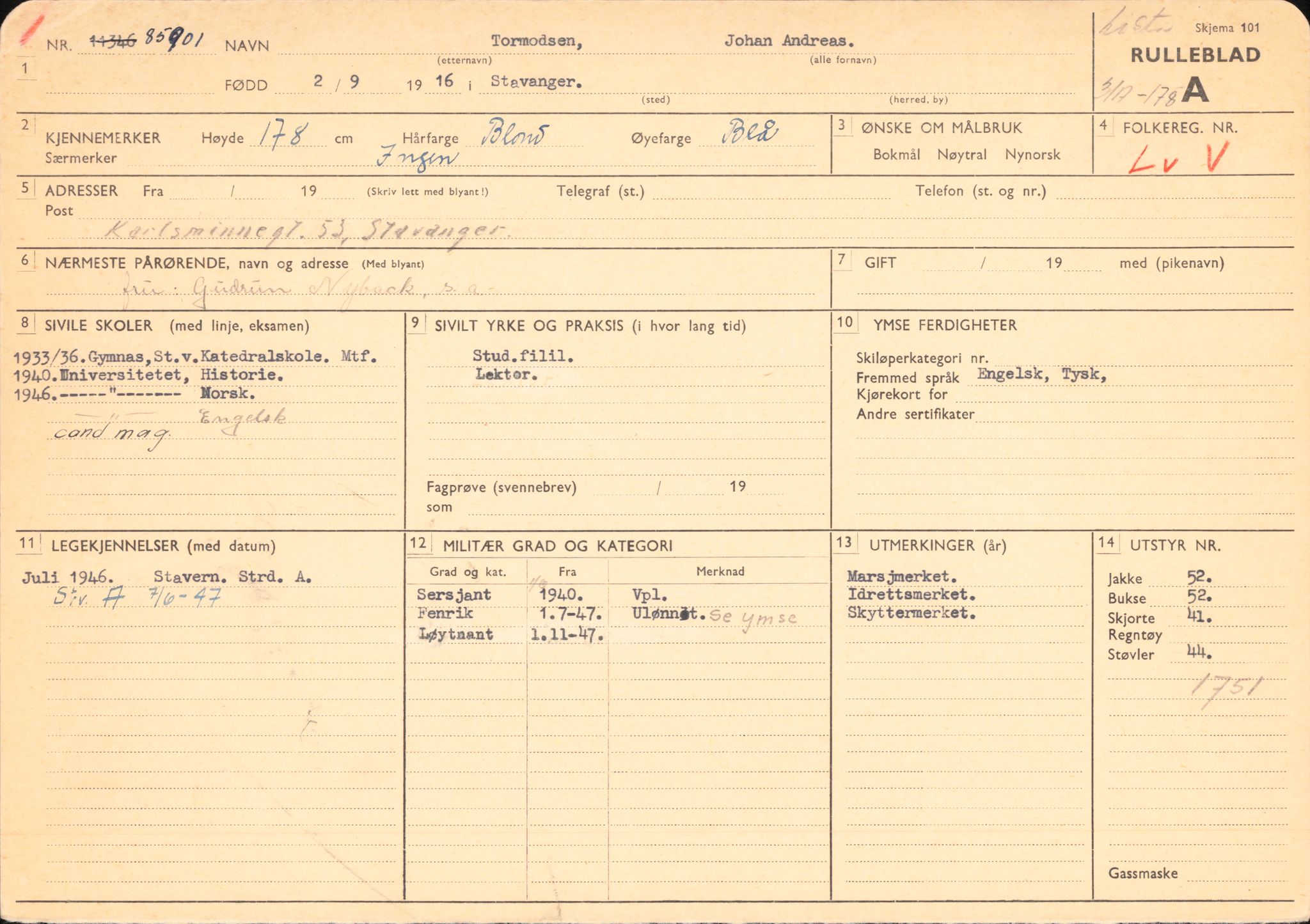 Forsvaret, Forsvarets overkommando/Luftforsvarsstaben, RA/RAFA-4079/P/Pa/L0048: Personellpapirer, 1916, p. 257