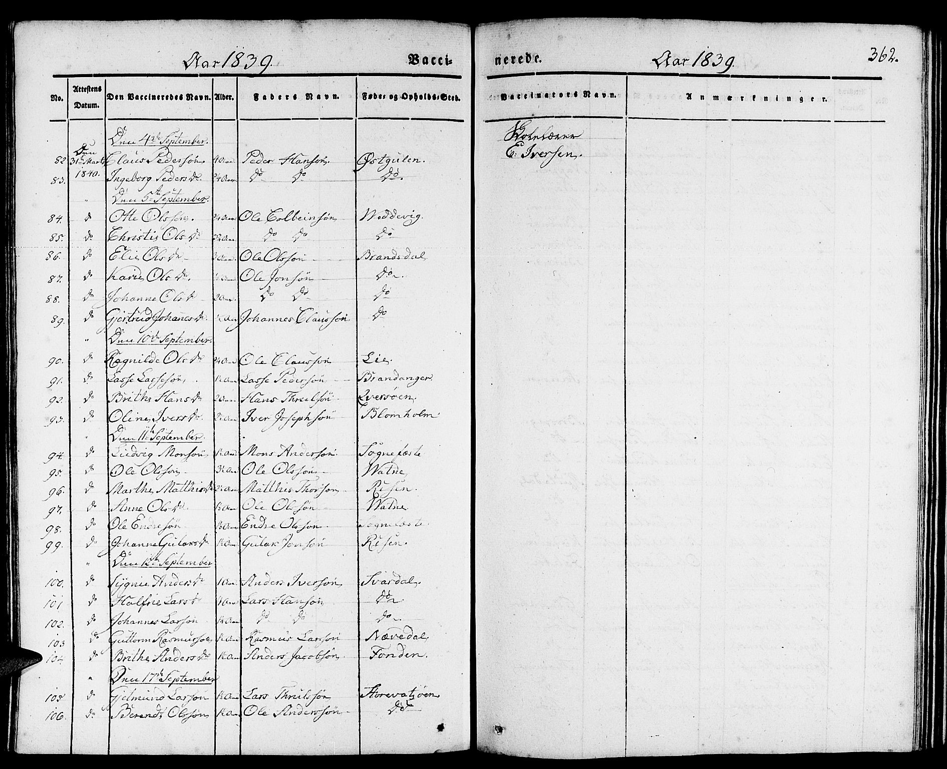 Gulen sokneprestembete, AV/SAB-A-80201/H/Haa/Haaa/L0020: Parish register (official) no. A 20, 1837-1847, p. 362