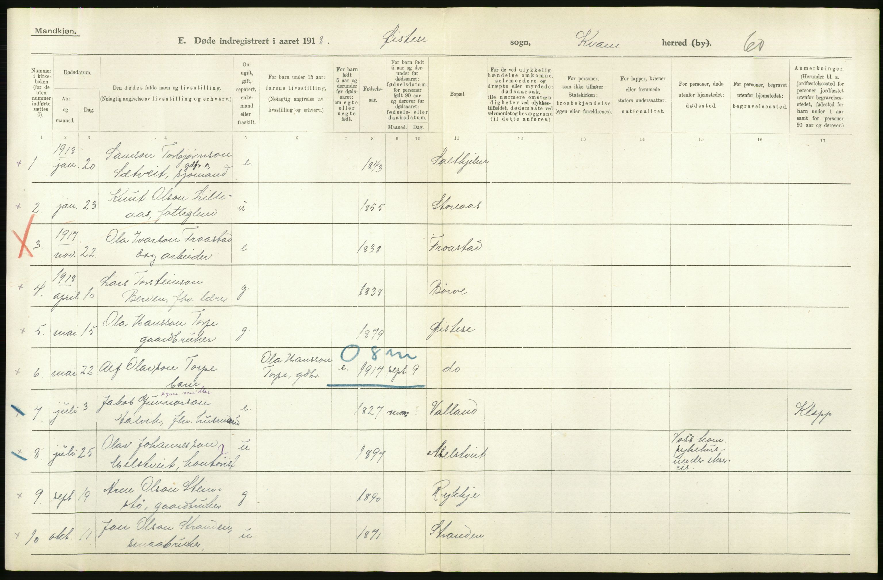 Statistisk sentralbyrå, Sosiodemografiske emner, Befolkning, AV/RA-S-2228/D/Df/Dfb/Dfbh/L0036: Hordaland fylke: Døde., 1918, p. 324