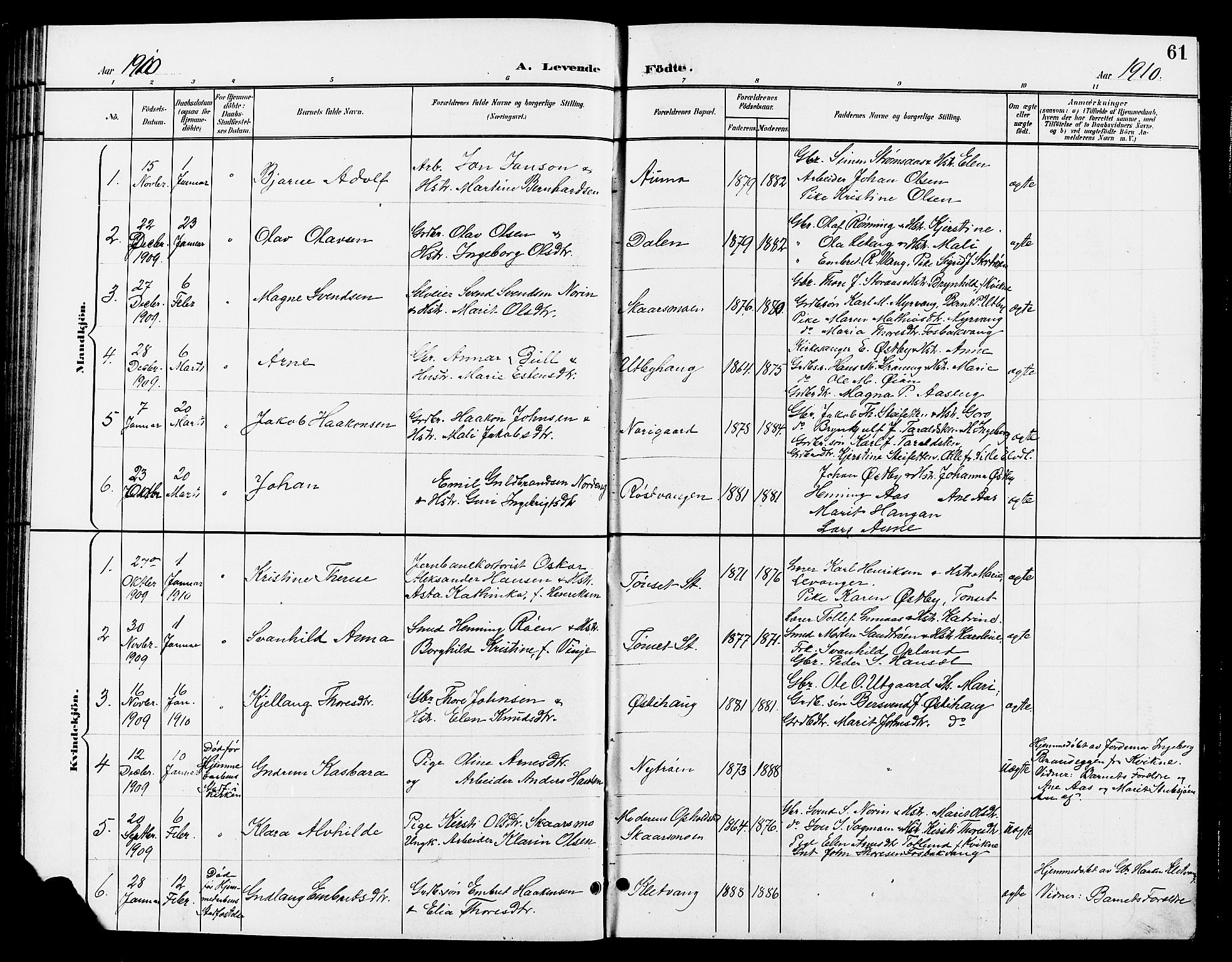 Tynset prestekontor, SAH/PREST-058/H/Ha/Hab/L0009: Parish register (copy) no. 9, 1900-1914, p. 61