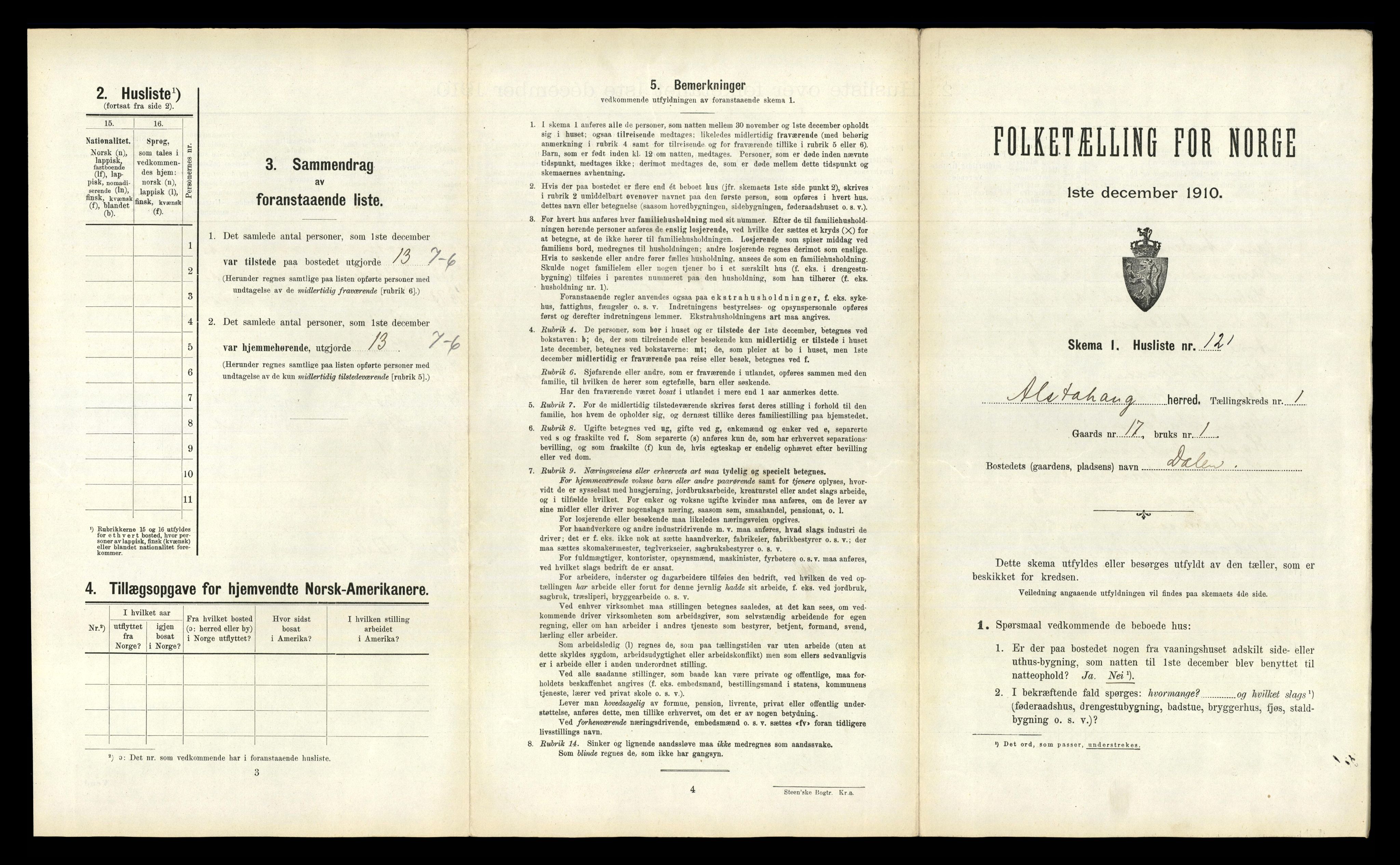 RA, 1910 census for Alstahaug, 1910, p. 266