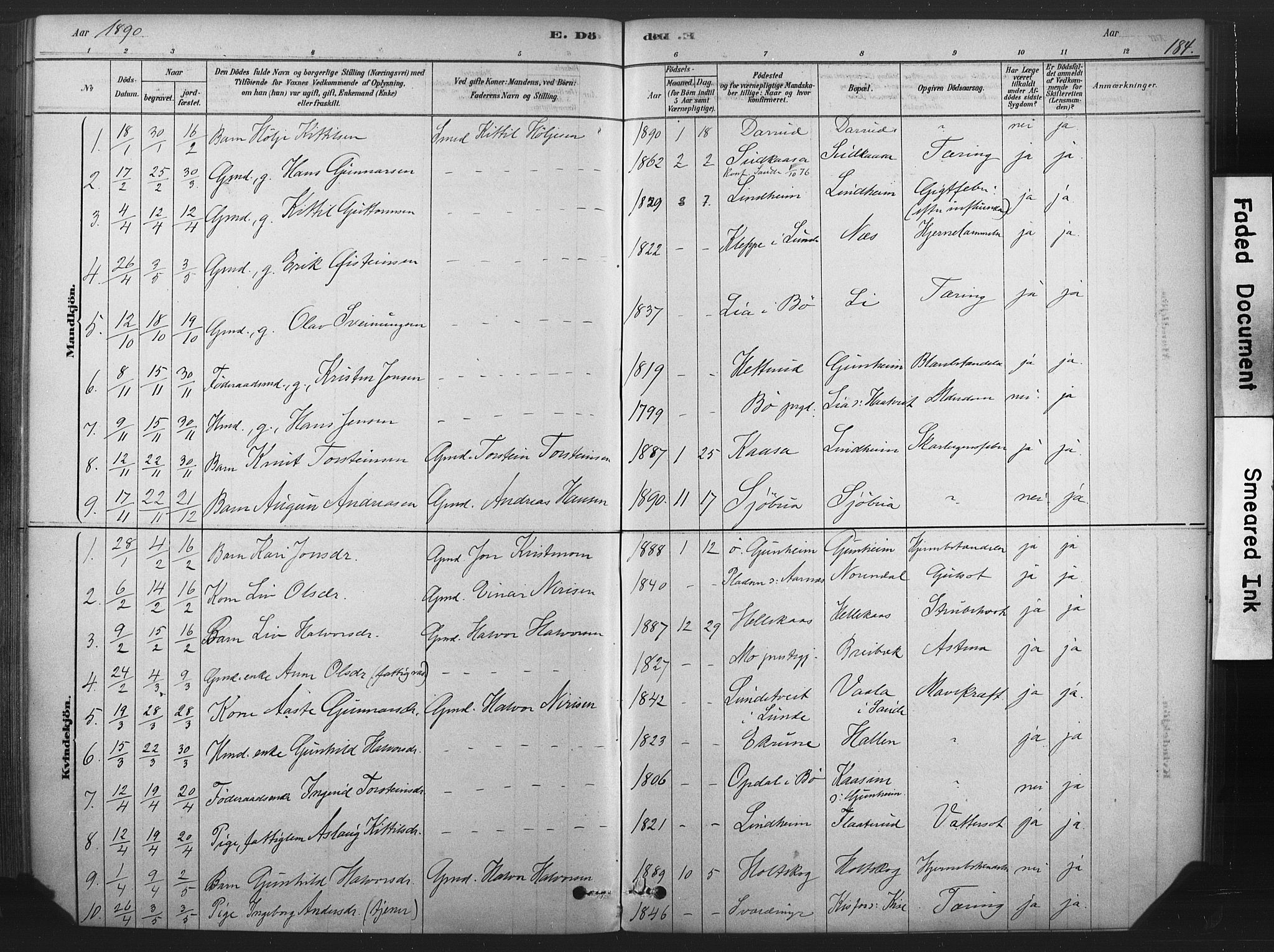 Sauherad kirkebøker, SAKO/A-298/F/Fb/L0002: Parish register (official) no. II 2, 1878-1901, p. 184