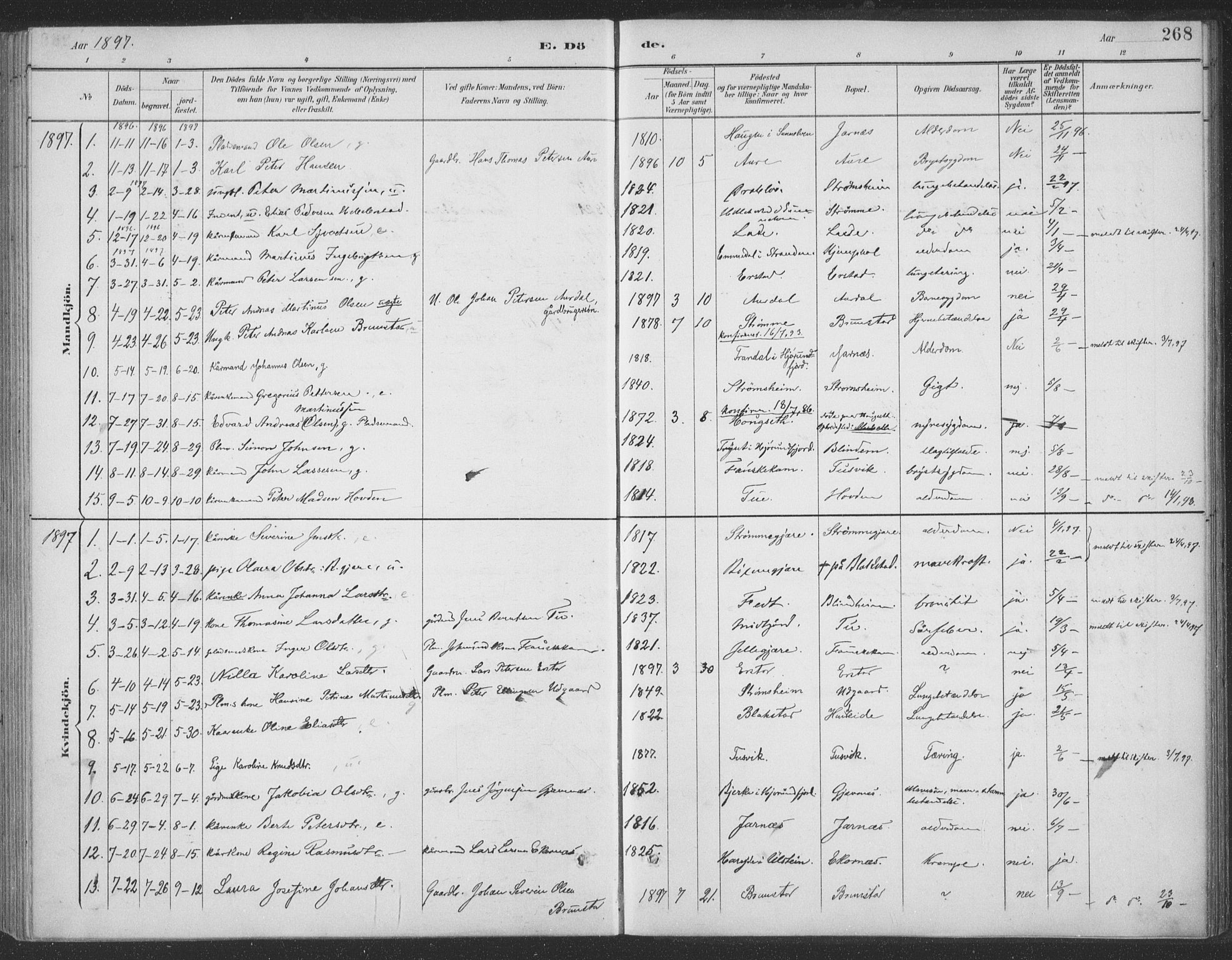 Ministerialprotokoller, klokkerbøker og fødselsregistre - Møre og Romsdal, AV/SAT-A-1454/523/L0335: Parish register (official) no. 523A02, 1891-1911, p. 268