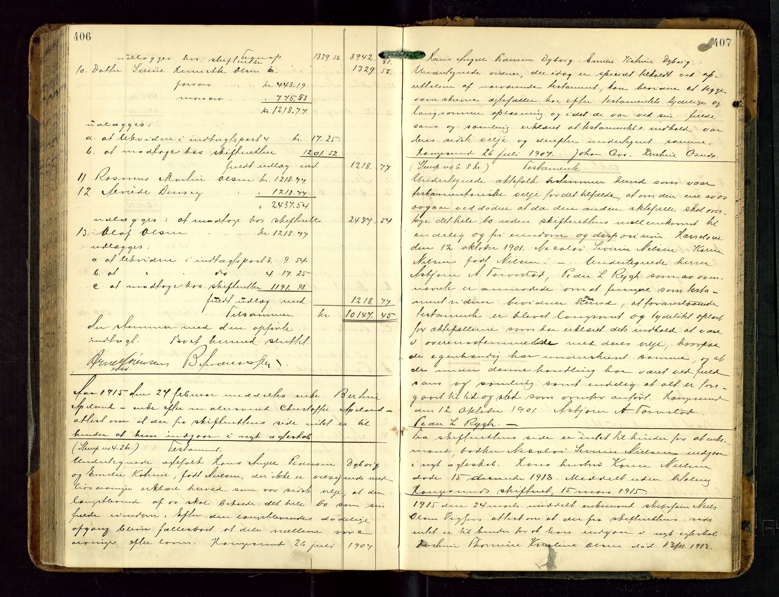 Haugesund tingrett, AV/SAST-A-101415/01/IV/IVD/L0002: Skifteutlodningsprotokoll, med register, 1904-1915, p. 406-407