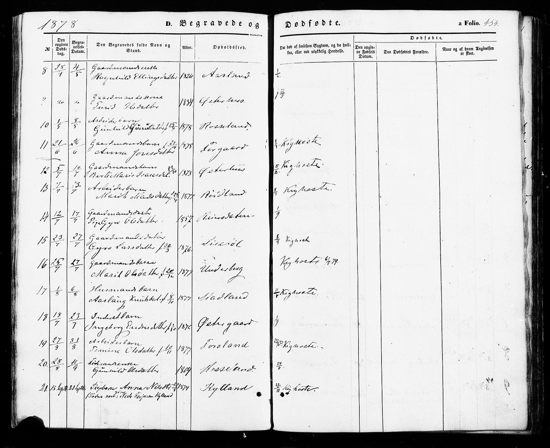 Åseral sokneprestkontor, AV/SAK-1111-0051/F/Fa/L0002: Parish register (official) no. A 2, 1854-1884, p. 454